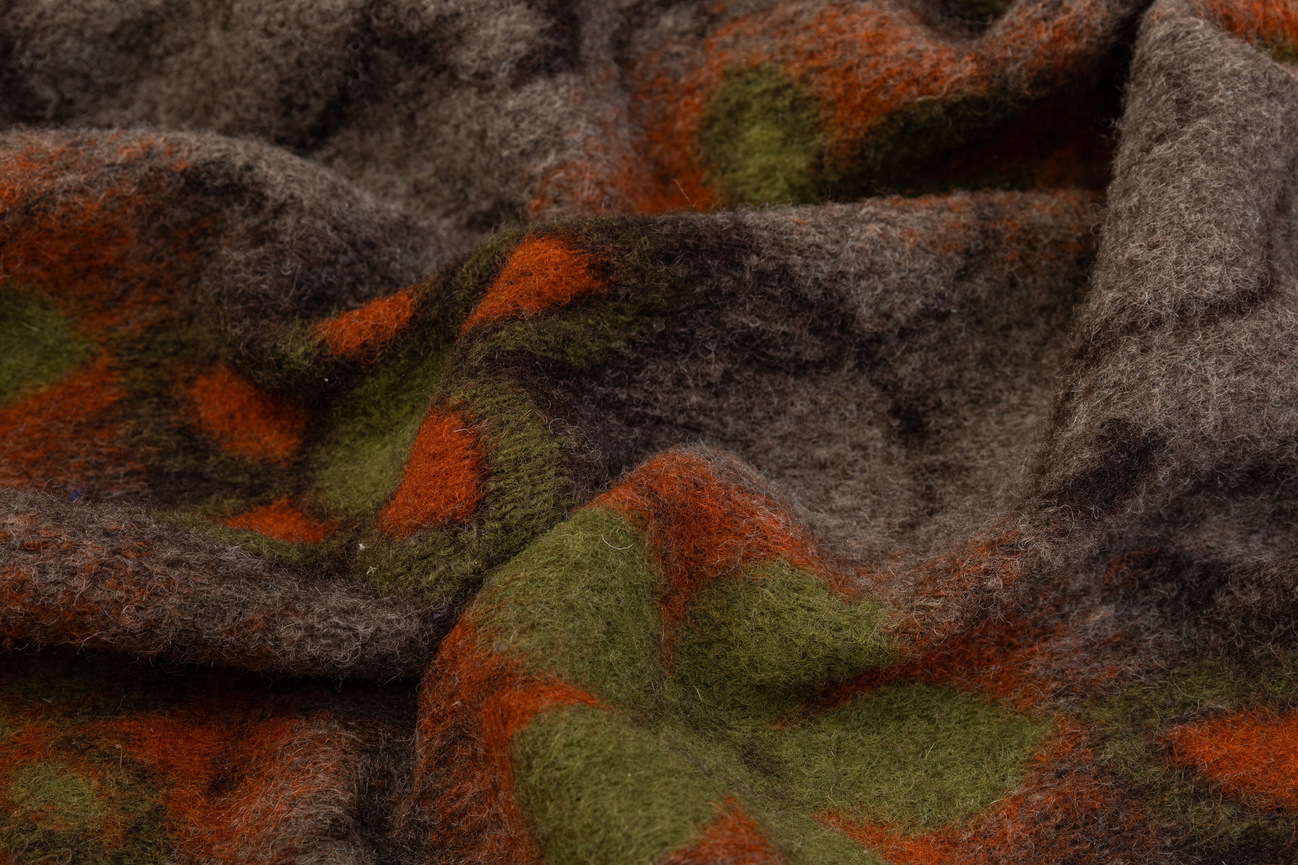 Floral Boiled Wool - Gray / Orange / Green