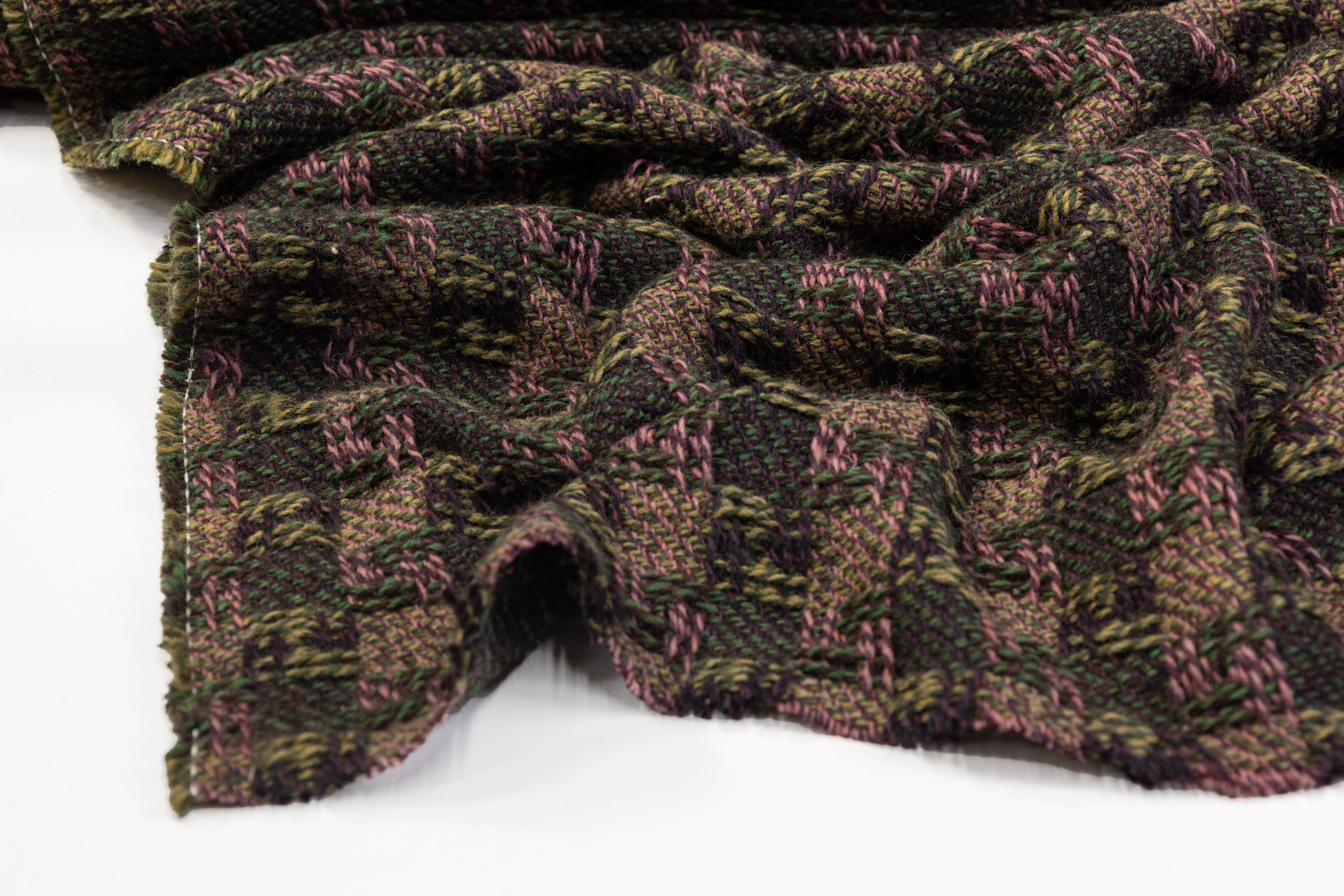 Wool Blend Tweed - Green / Pink