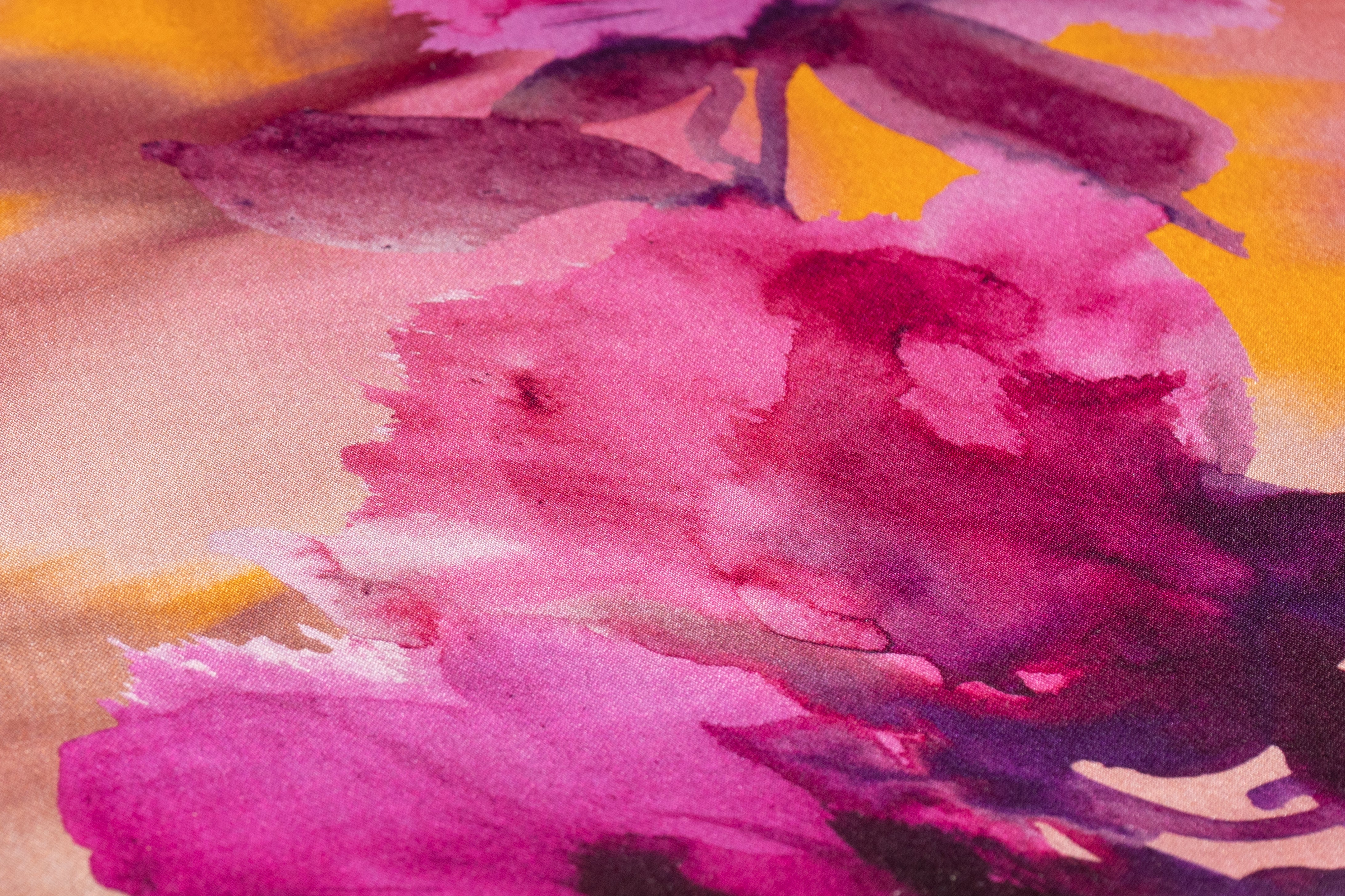 Floral Italian Satin Face Silk Georgette - Fuchsia / Orange