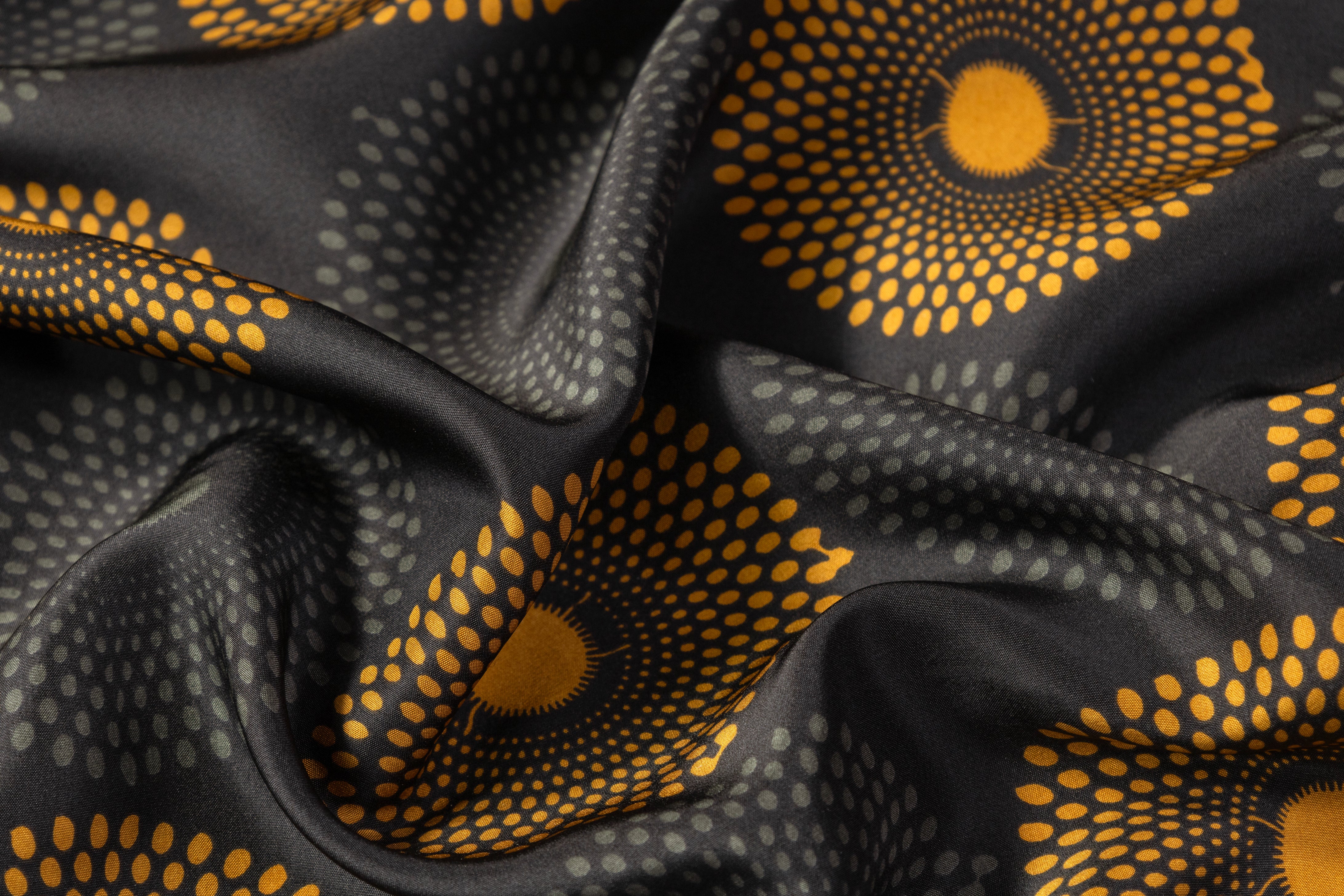 Geometric Italian Silk Crepe de Chine - Black / Gold / Green