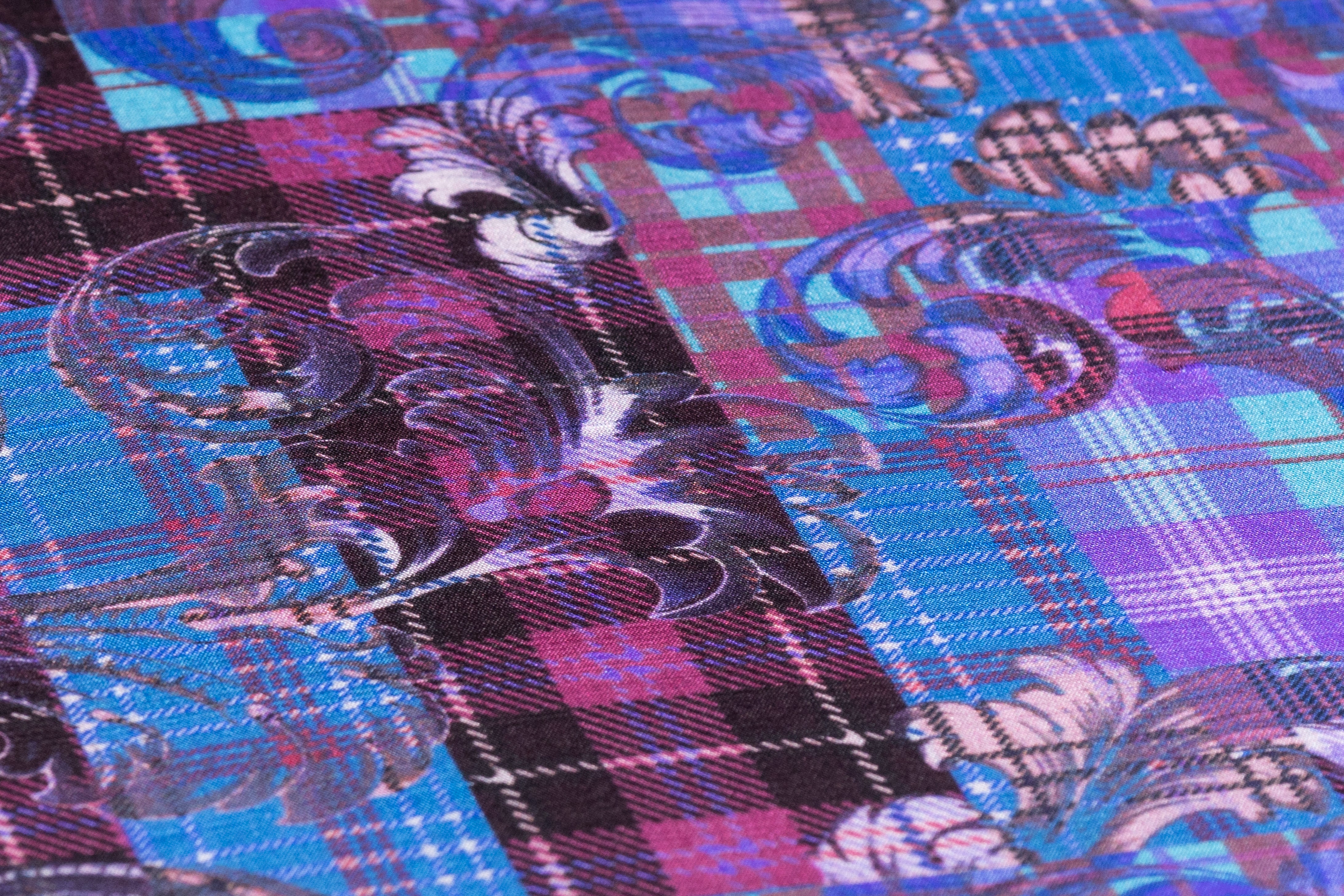 Baroque Plaid Italian Silk Crepe de Chine - Blue / Purple