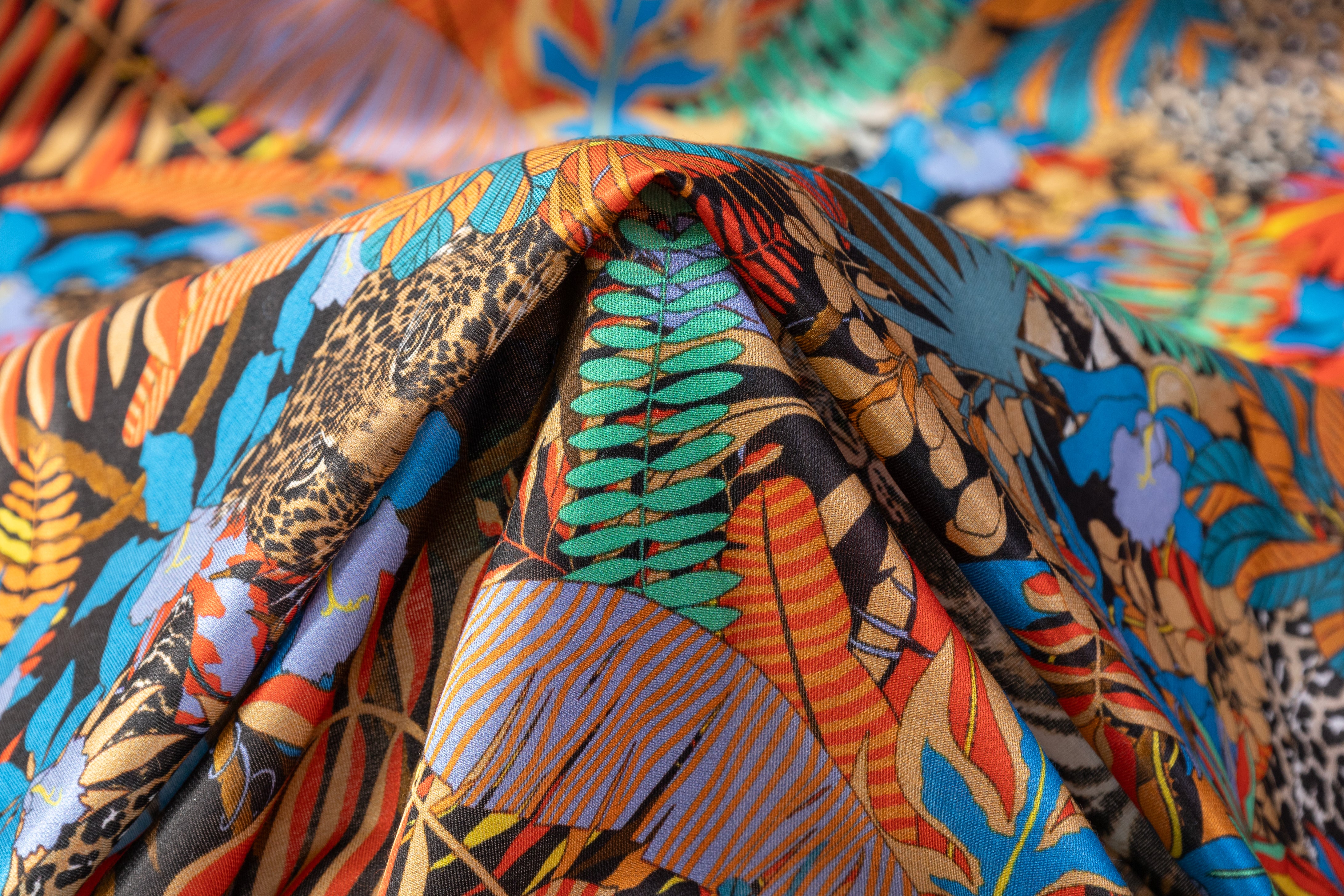 Jungle Print Italian Silk Viscose Crepe de Chine - Multicolor