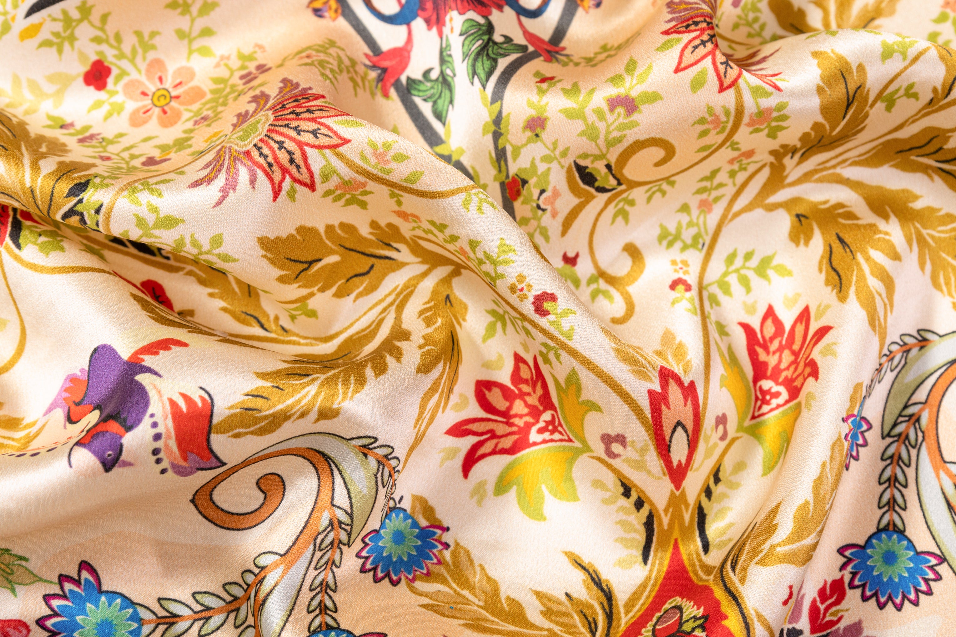 Italian Silk Charmeuse - Champagne / Multicolor