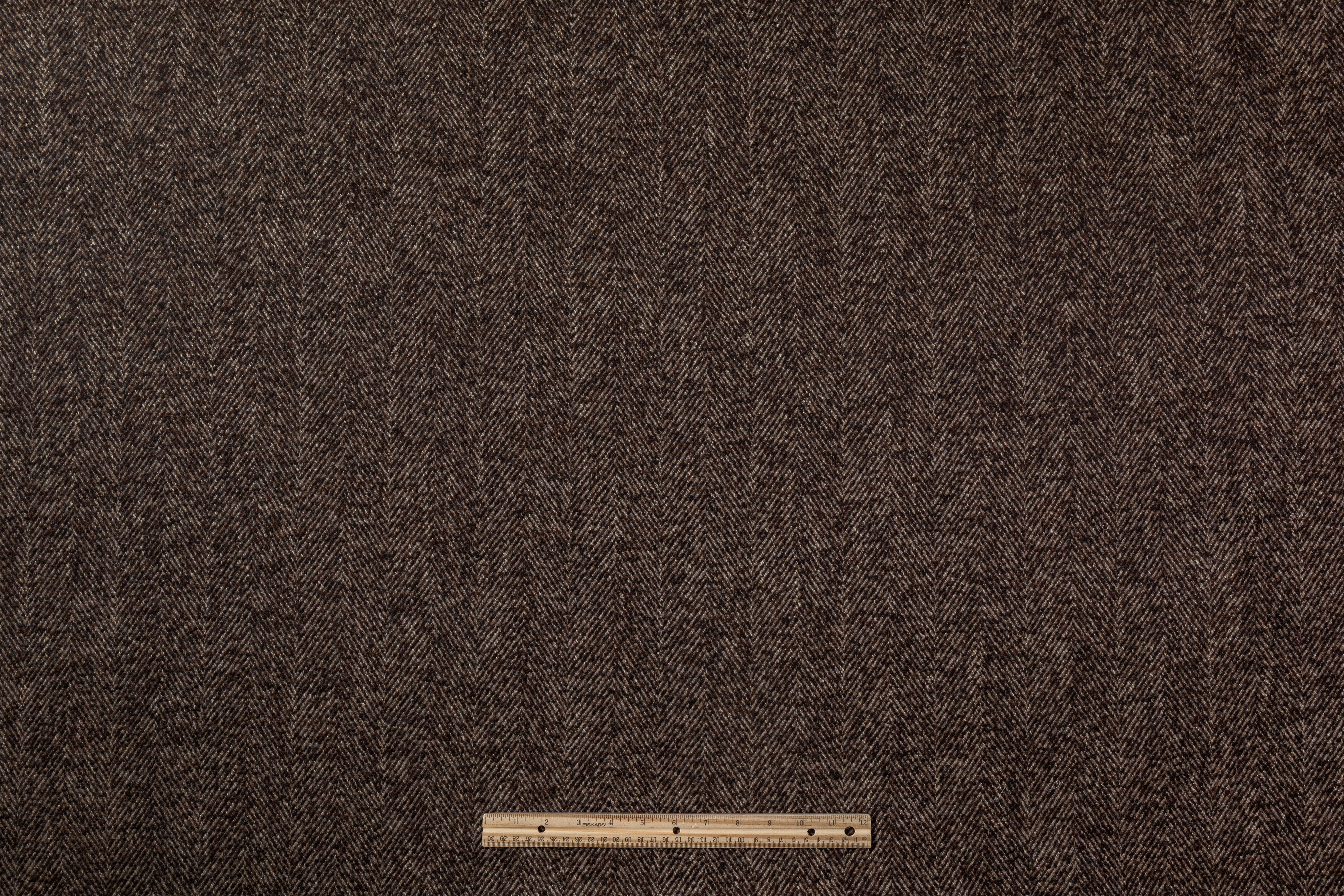 Herringbone Italian Wool Tweed Coating - Brown