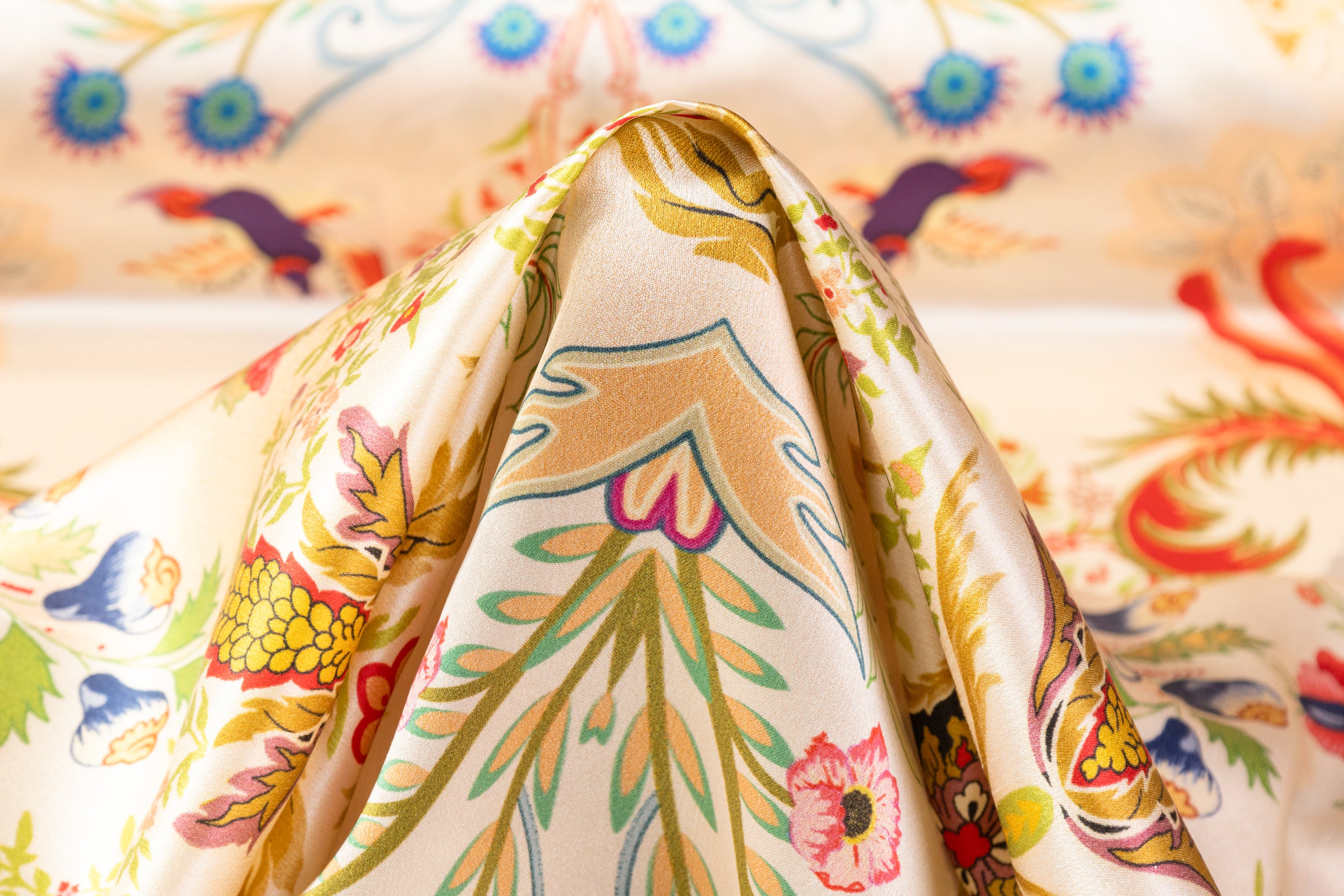 Italian Silk Charmeuse - Champagne / Multicolor