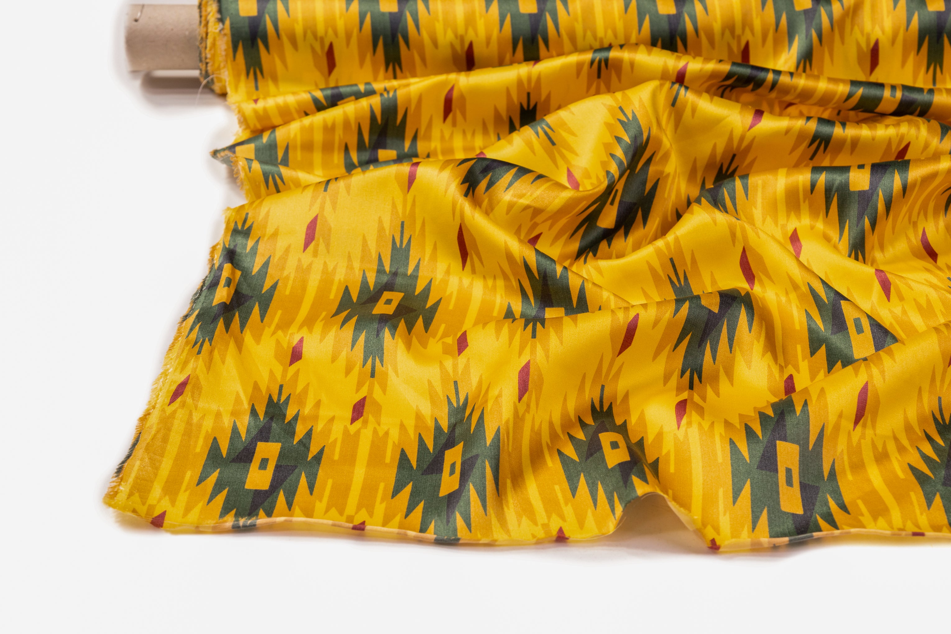 Tribal Geometric Italian Silk Viscose Charmeuse - Gold / Green