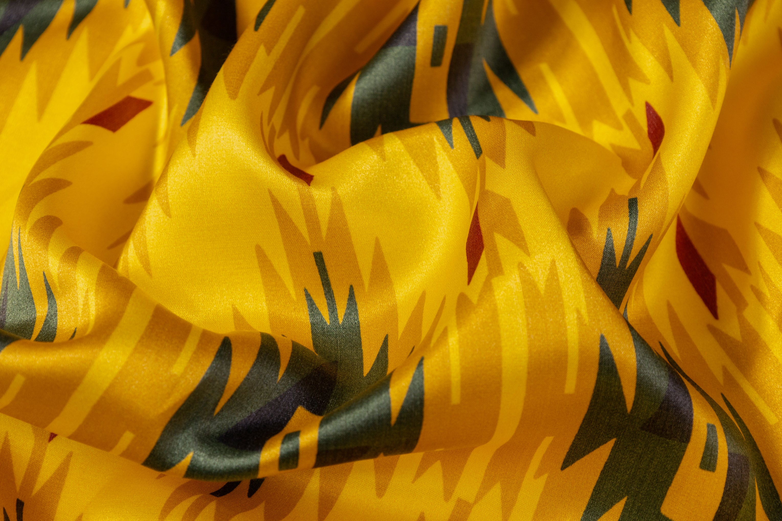 Tribal Geometric Italian Silk Viscose Charmeuse - Gold / Green