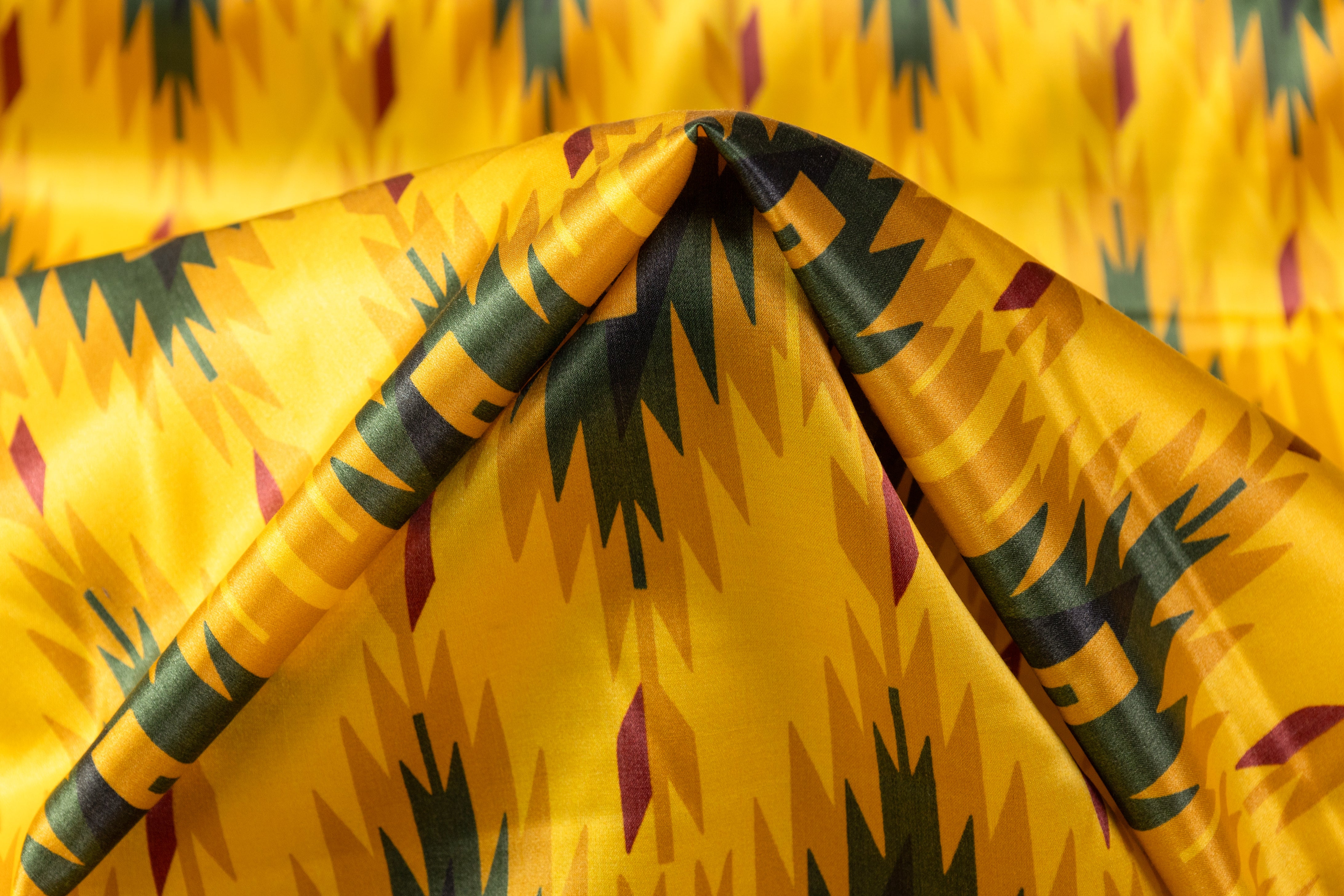 Tribal Geometric Italian Silk Viscose Charmeuse - Gold / Green