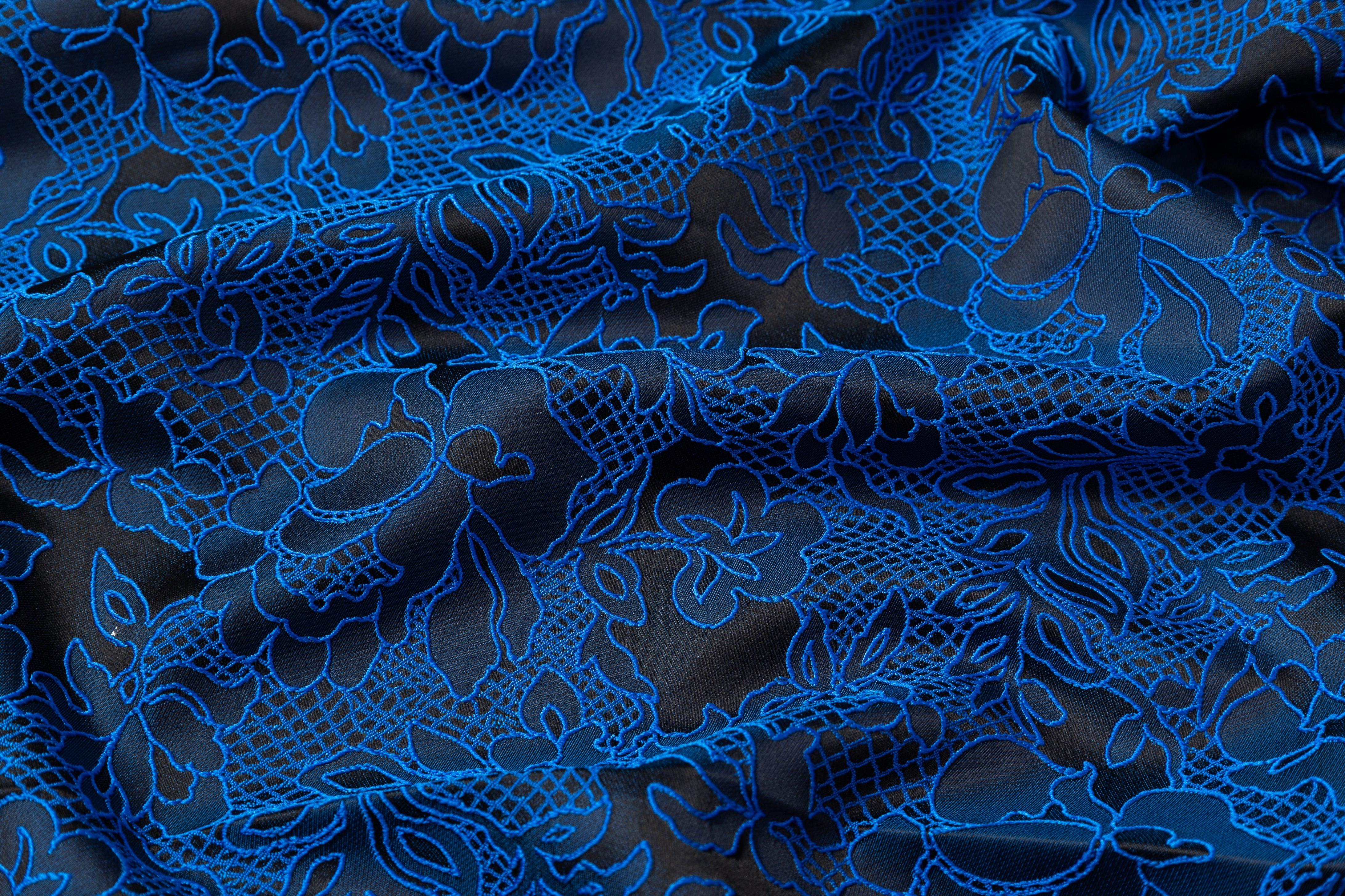 Floral Brocade - Royal Blue / Black