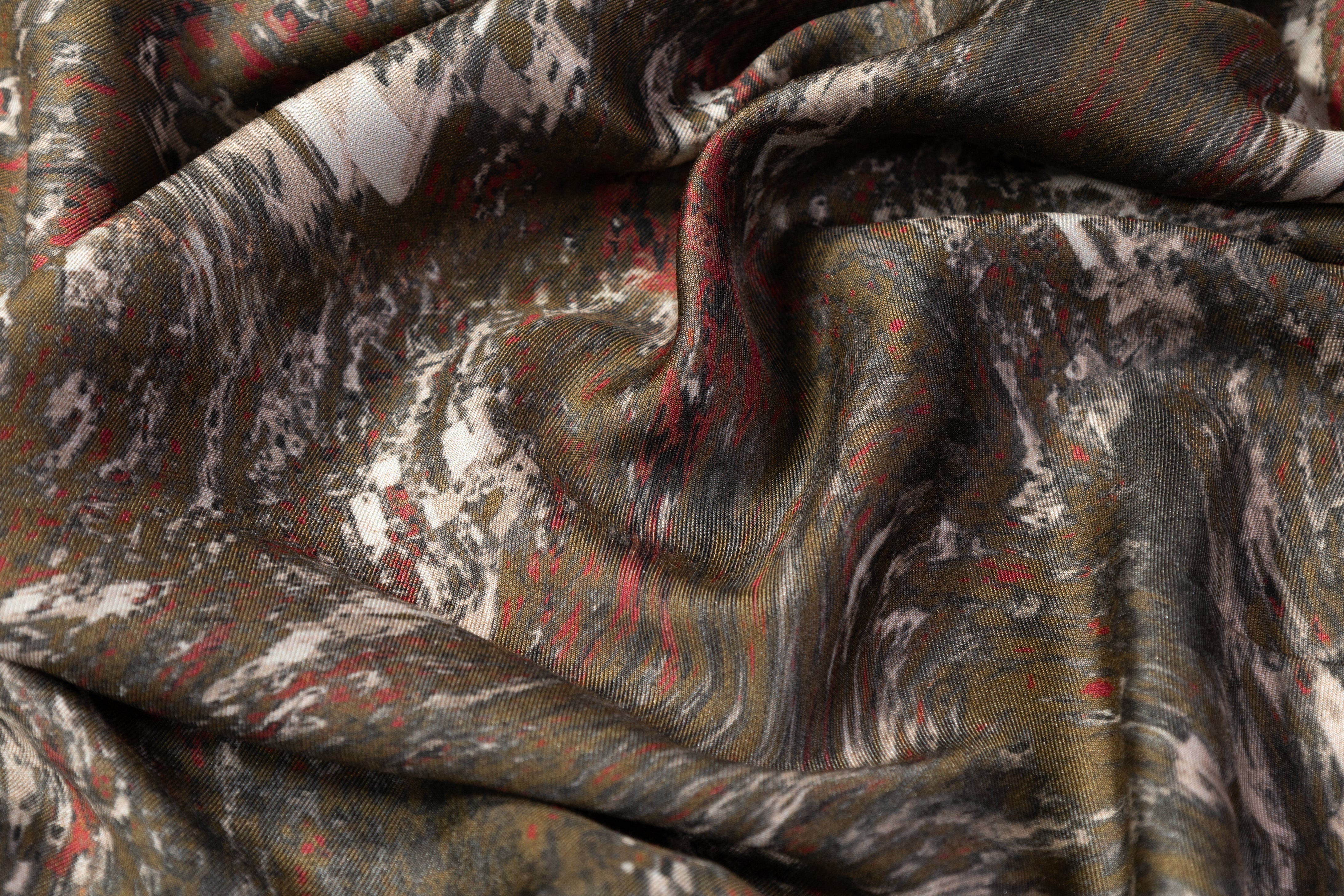 Abstract Italian Silk Viscose Challis - Olive Green