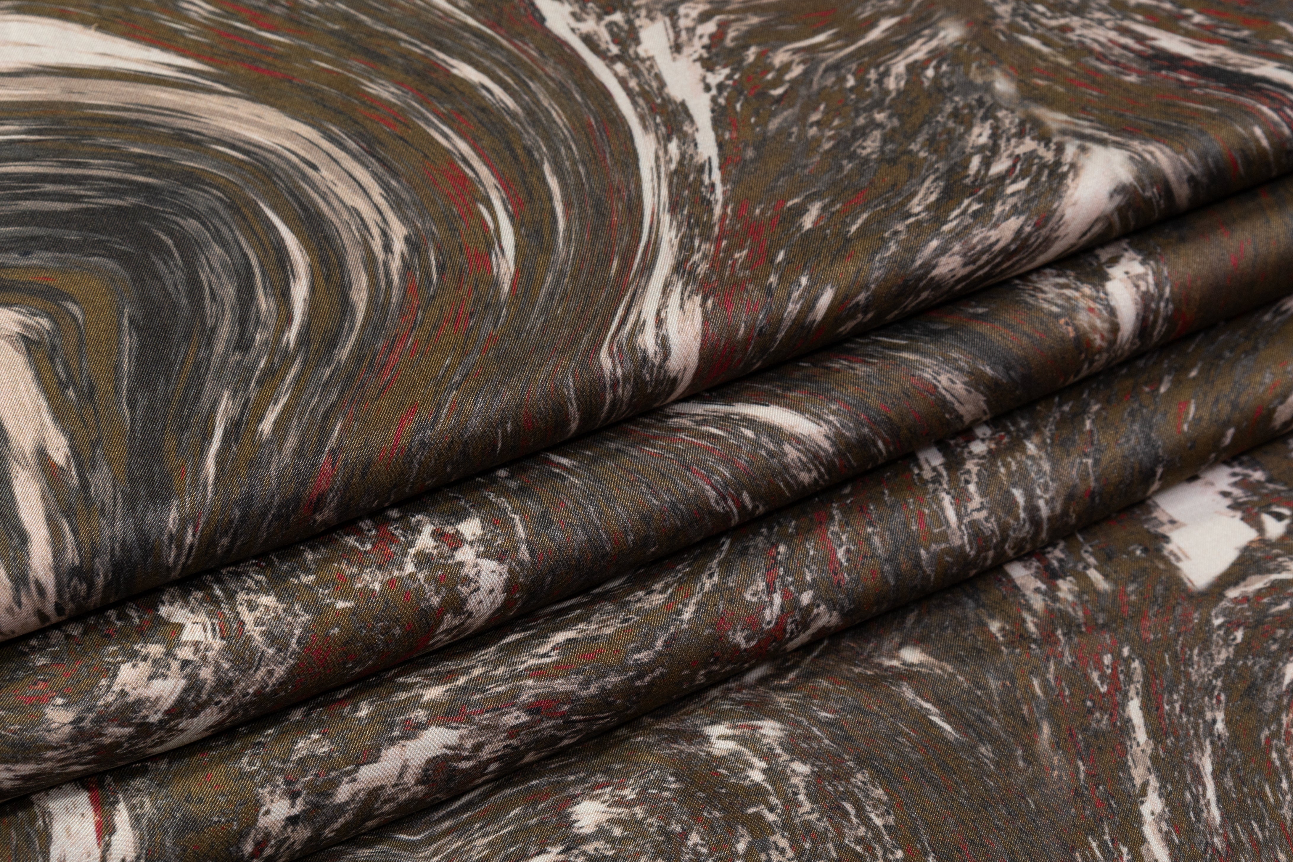 Abstract Italian Silk Viscose Challis - Olive Green