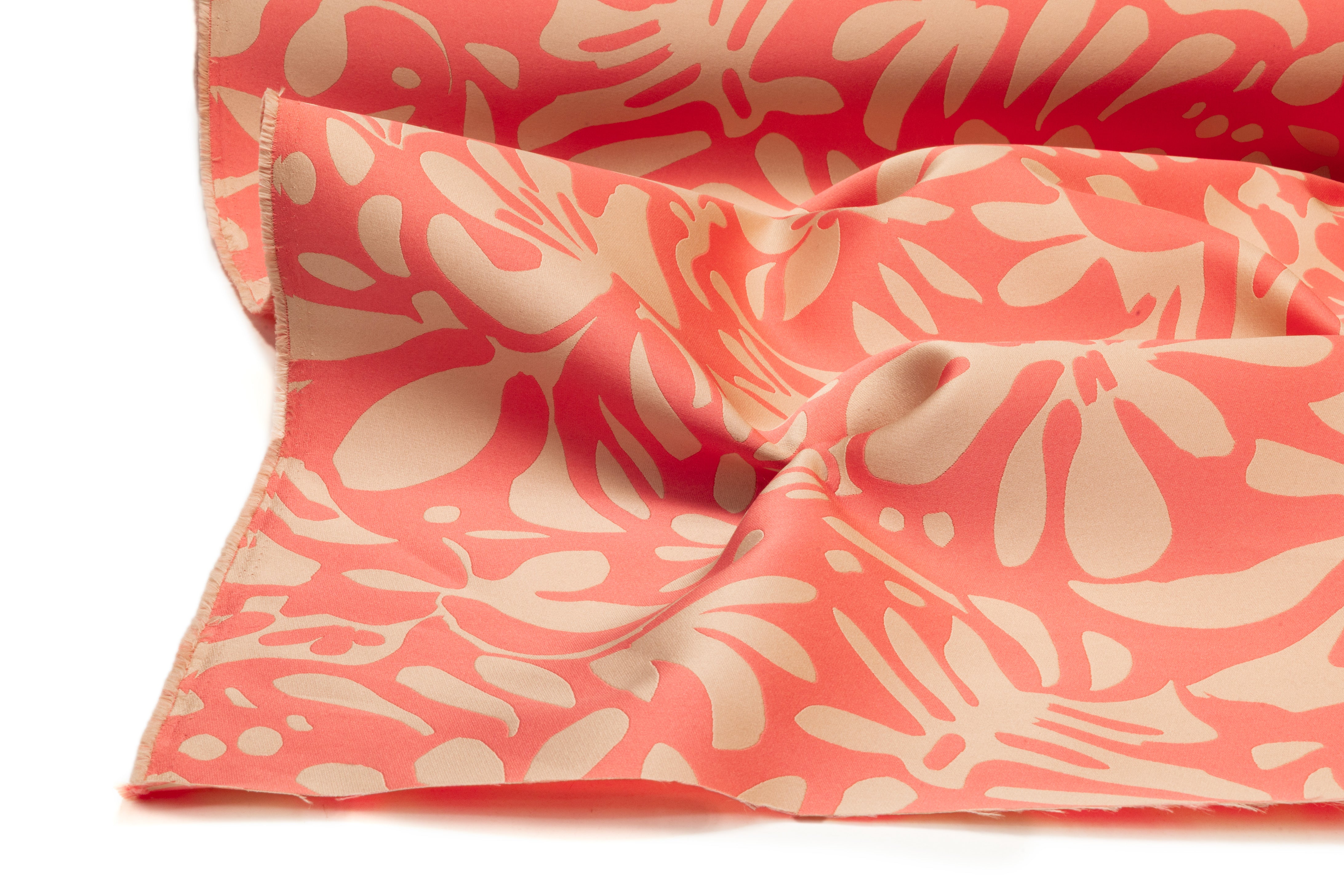 Carnet - Floral Double Faced Italian Silk Blend Brocade - Coral Pink / Beige