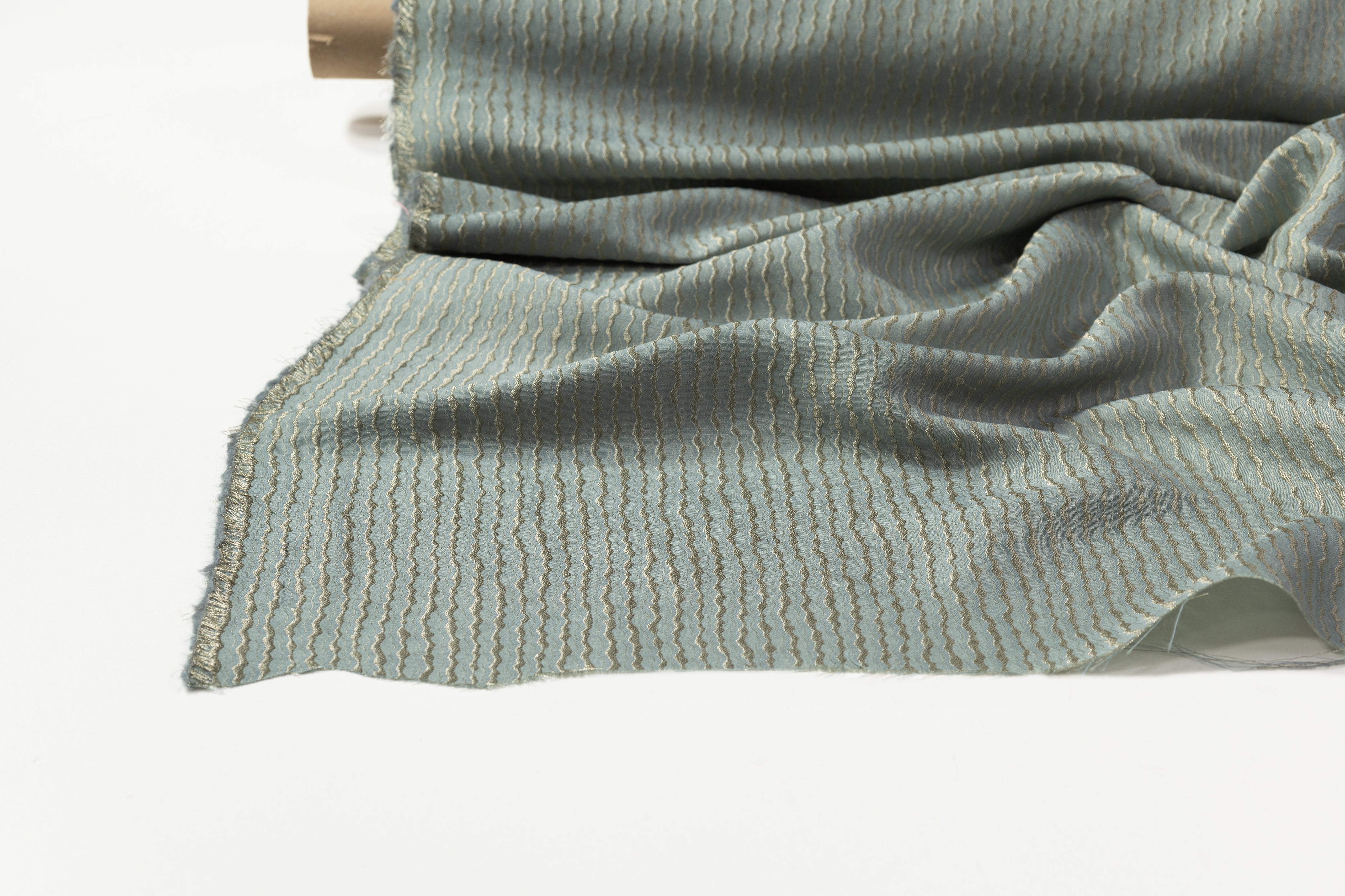 Striped Metallic Silk Wool Blend Jacquard - Green / Taupe