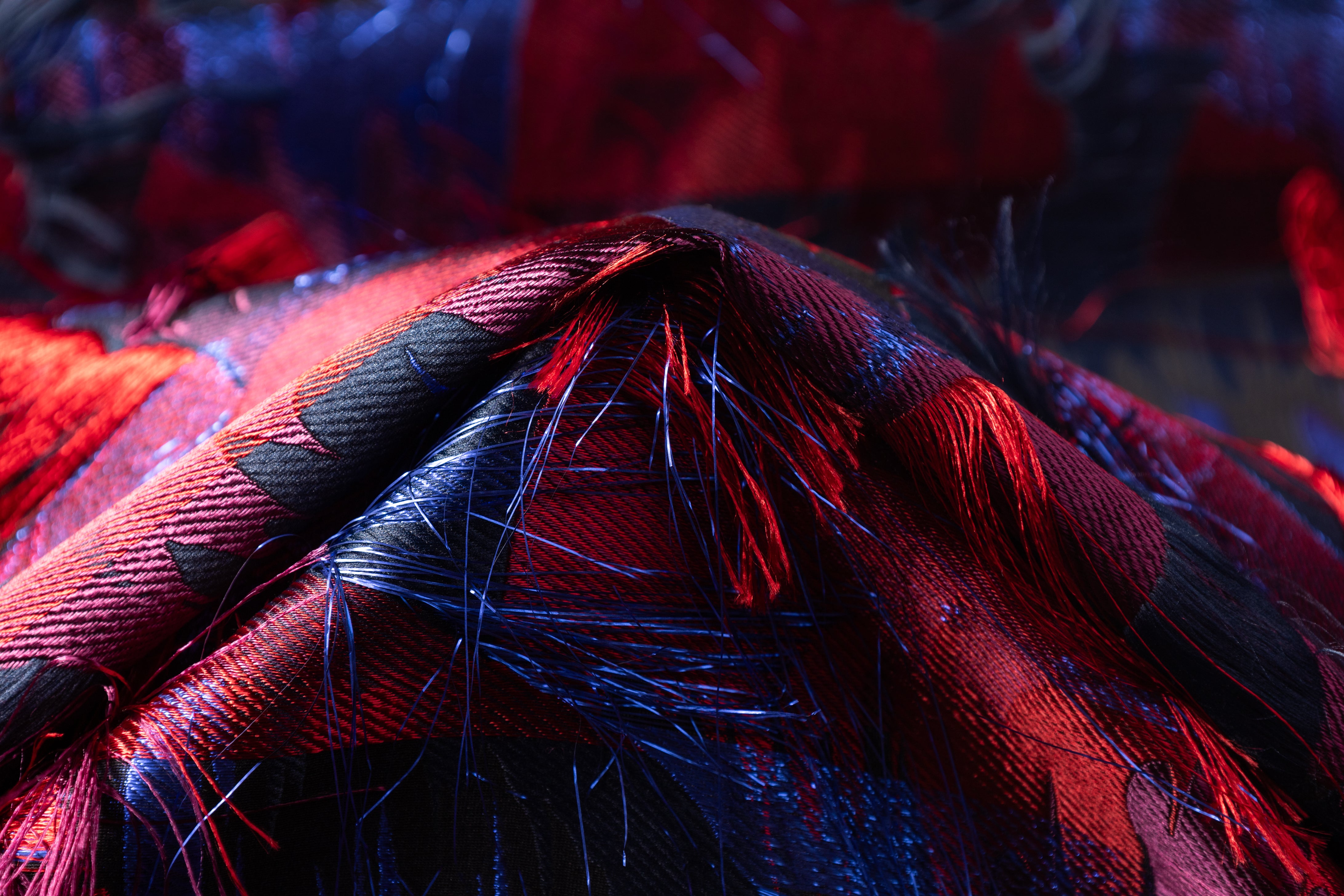 Silk Blend Italian Fringed Brocade - Red / Blue