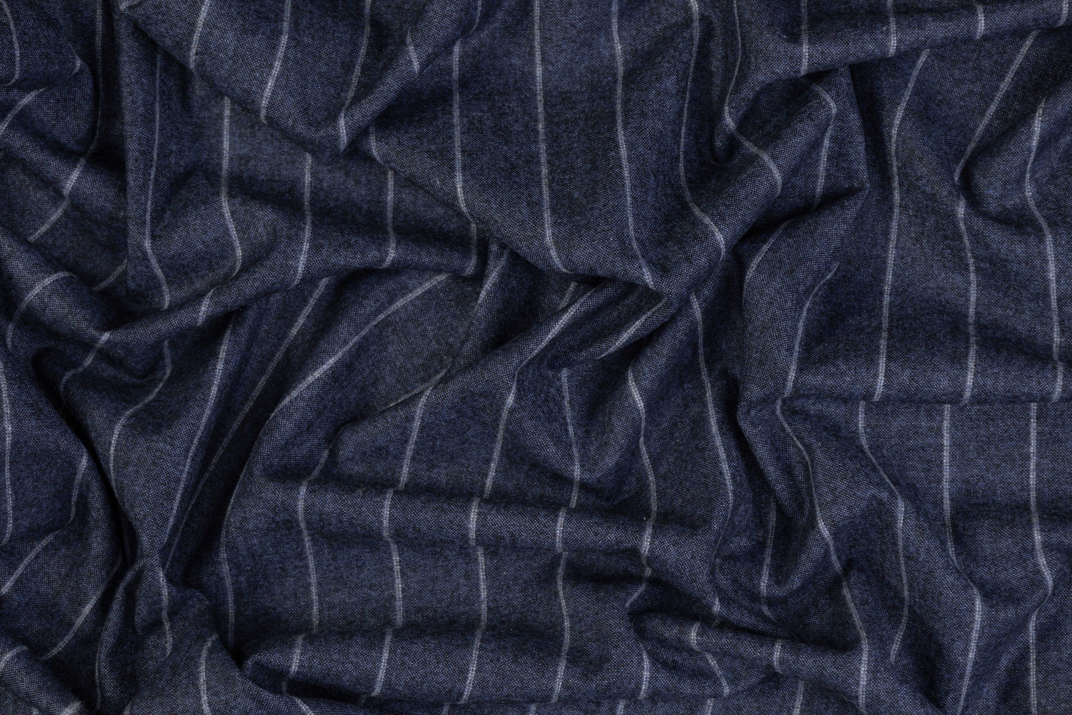 Striped Poly Wool Suiting - Blue / Gray