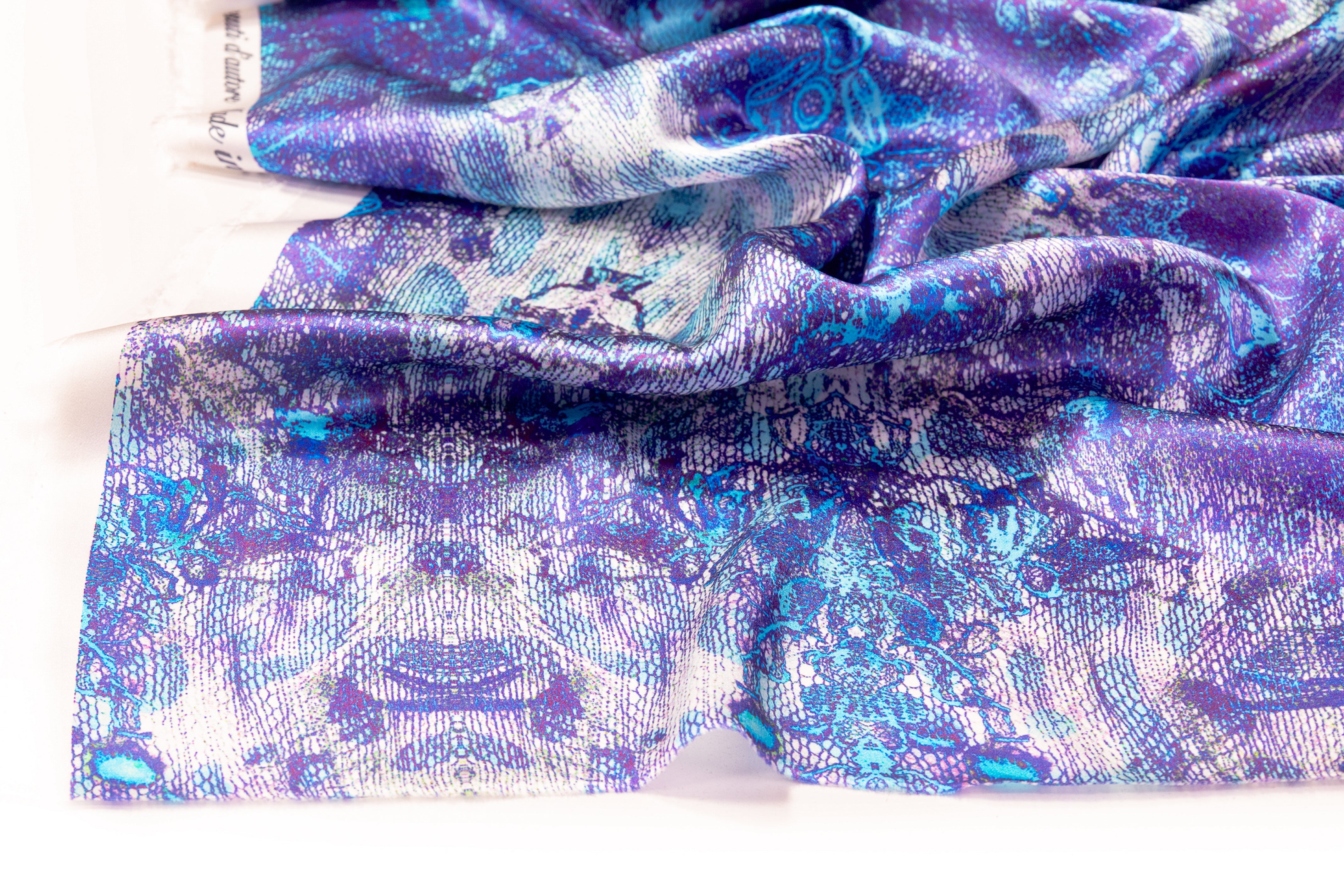 Abstract Italian Silk Charmeuse - Blue / Purple
