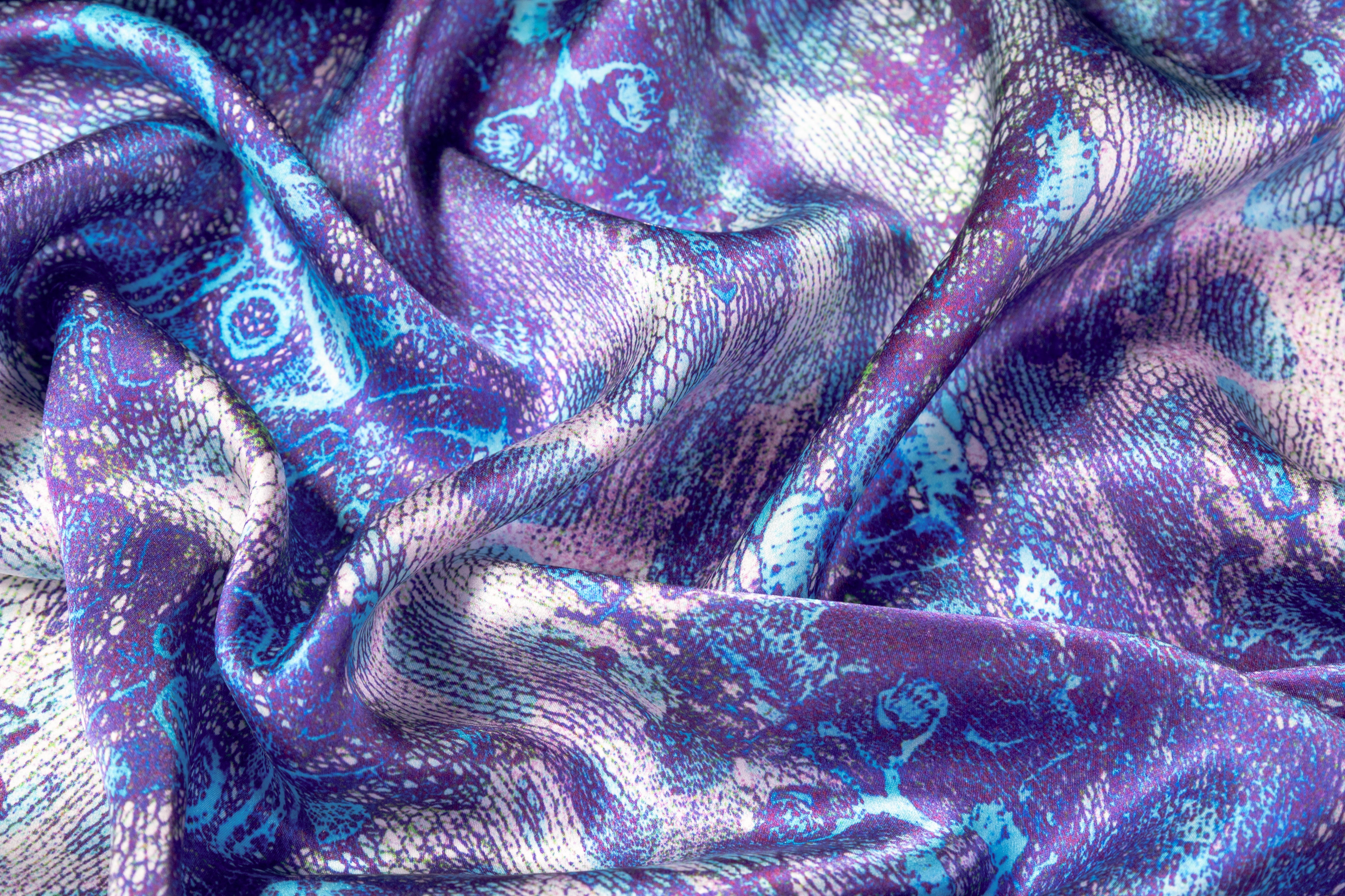 Abstract Italian Silk Charmeuse - Blue / Purple