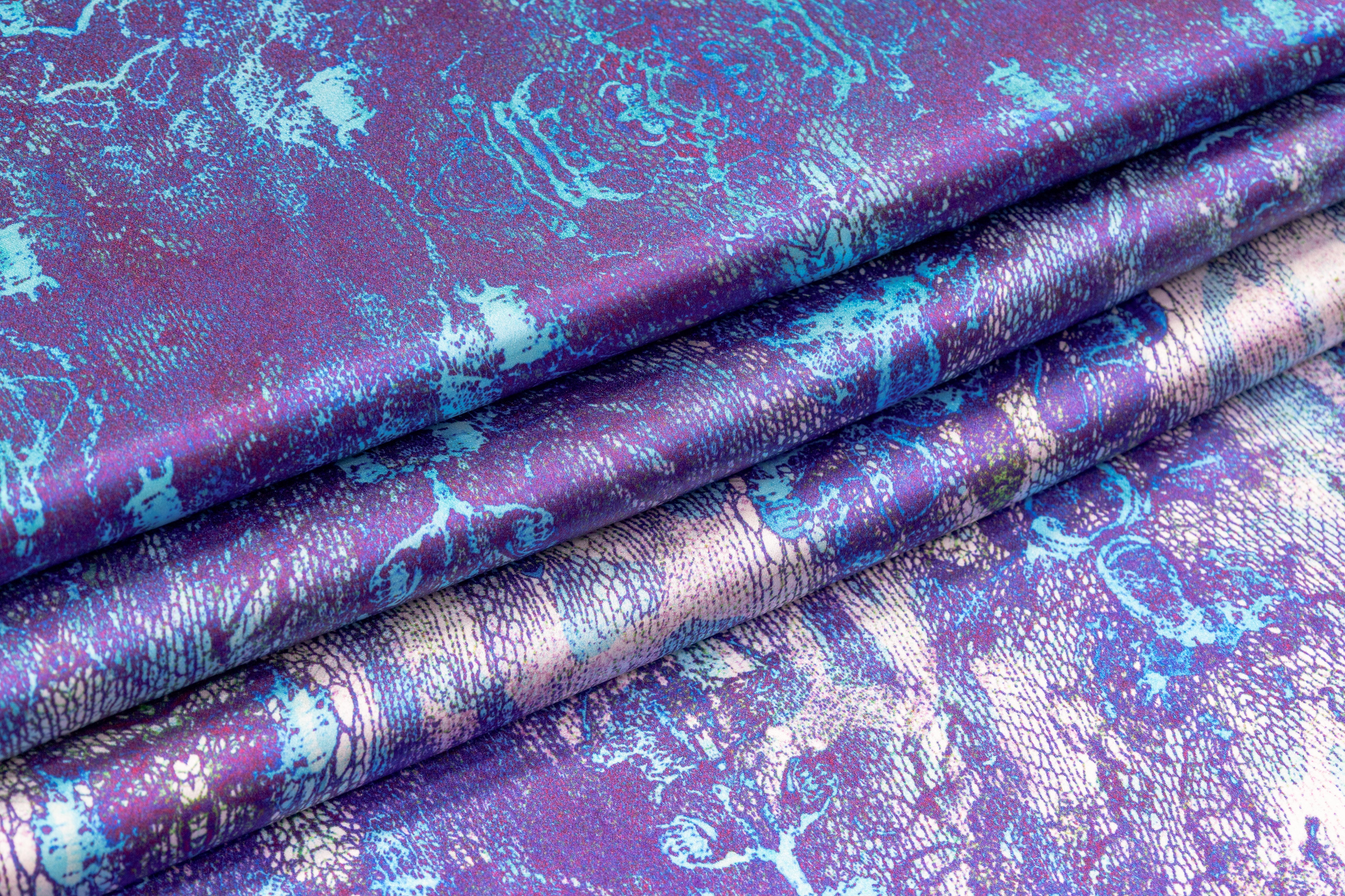 Abstract Italian Silk Charmeuse - Blue / Purple