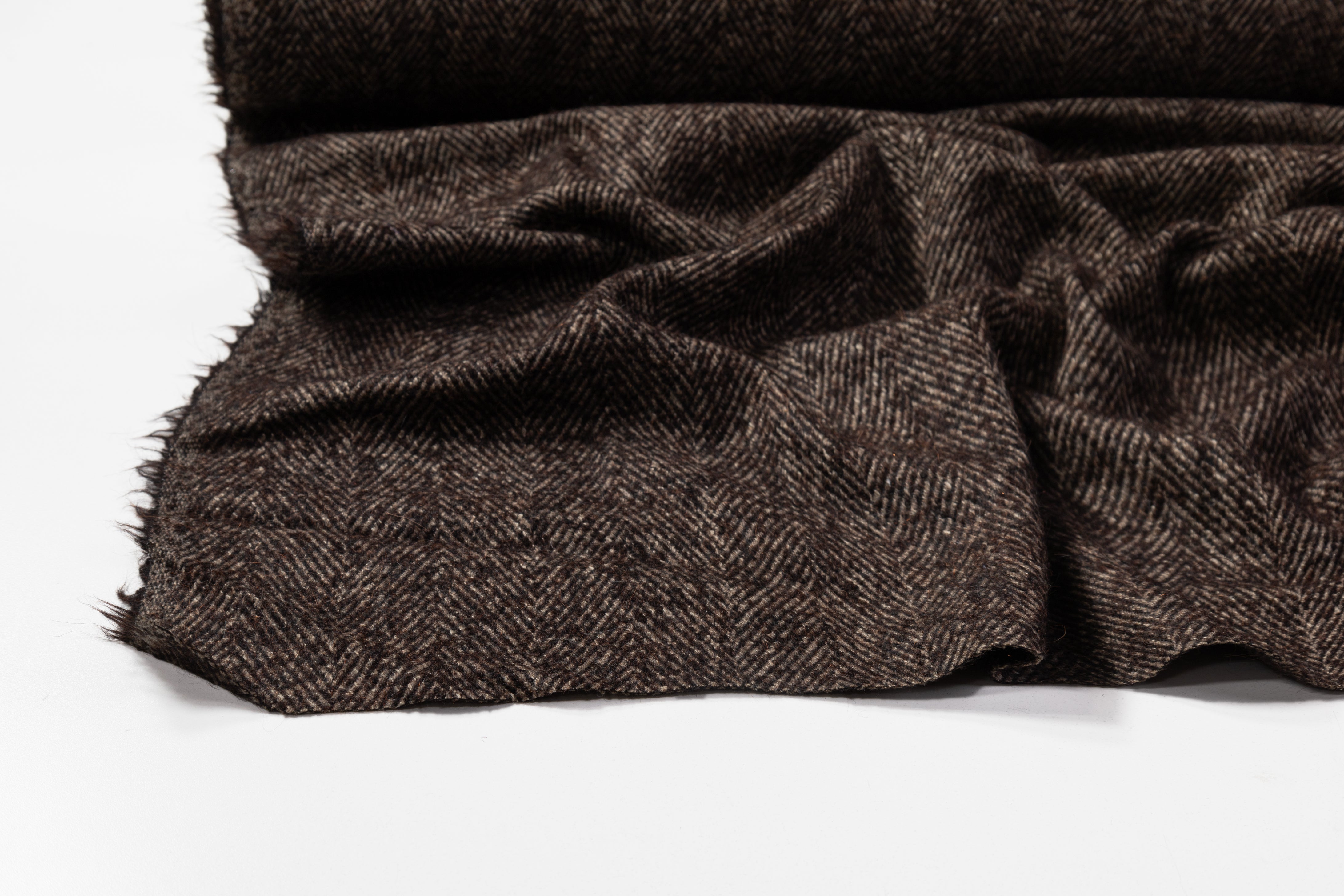 Herringbone Italian Wool Tweed Coating - Brown