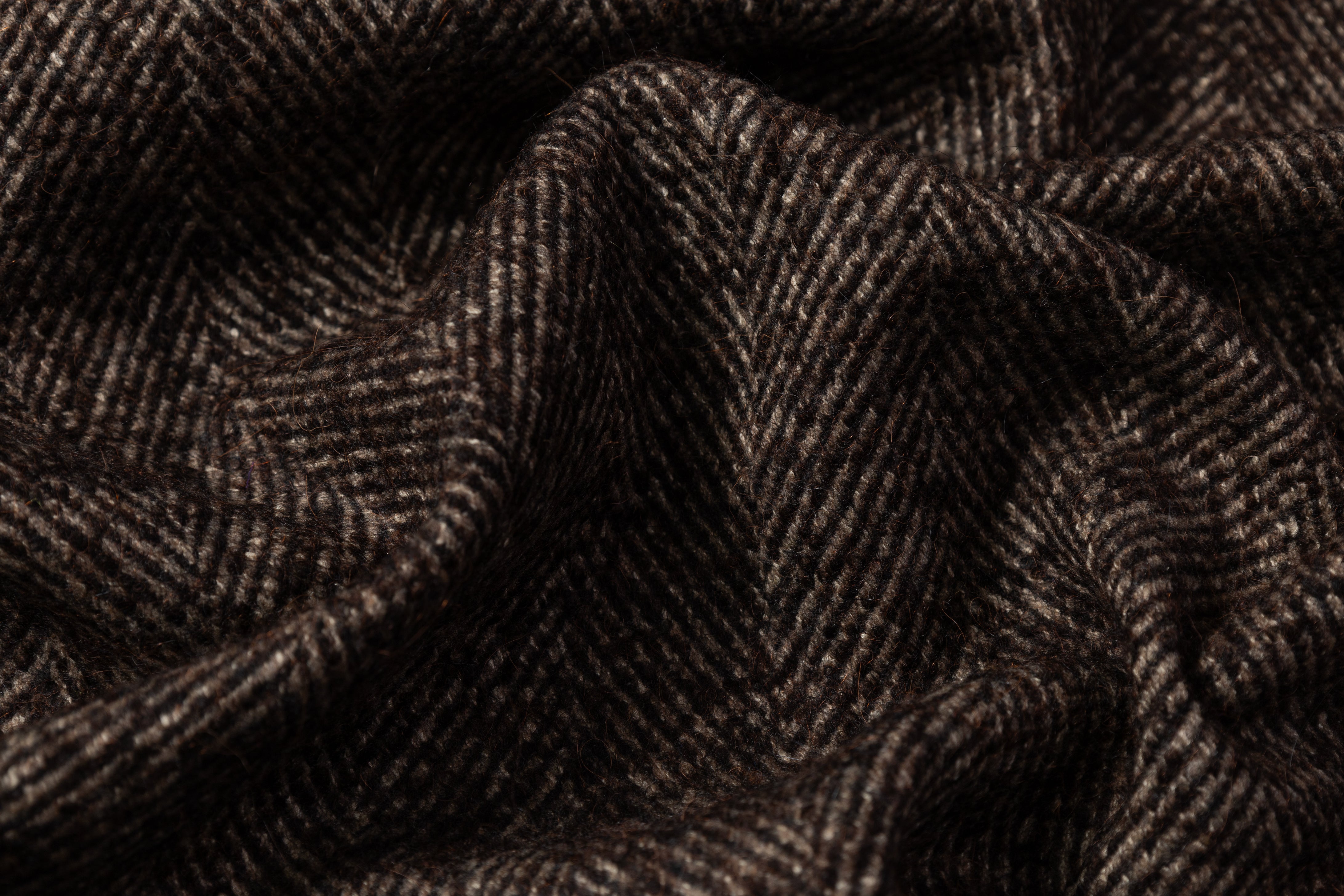 Herringbone Italian Wool Tweed Coating - Brown