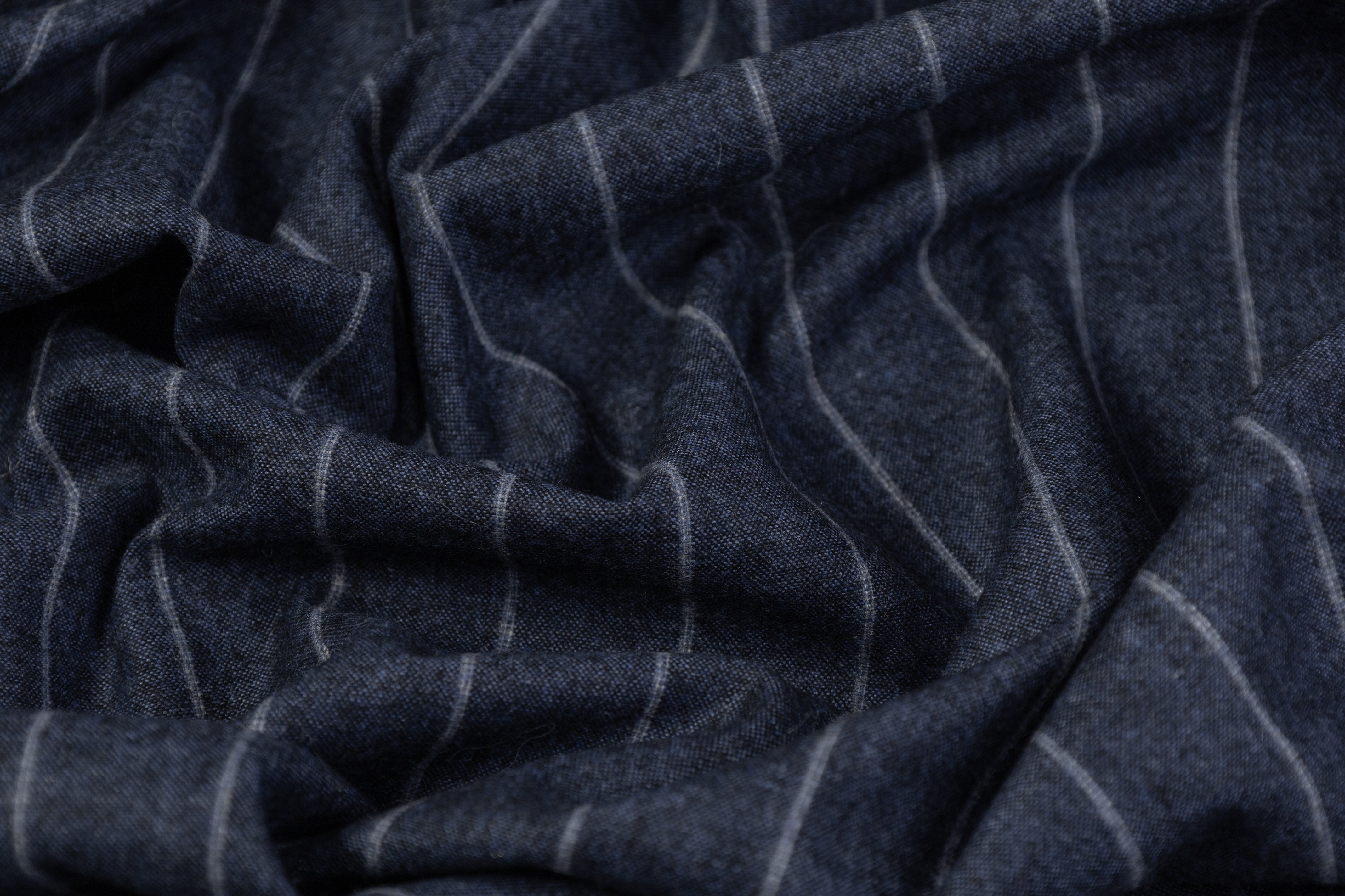 Striped Poly Wool Suiting - Blue / Gray