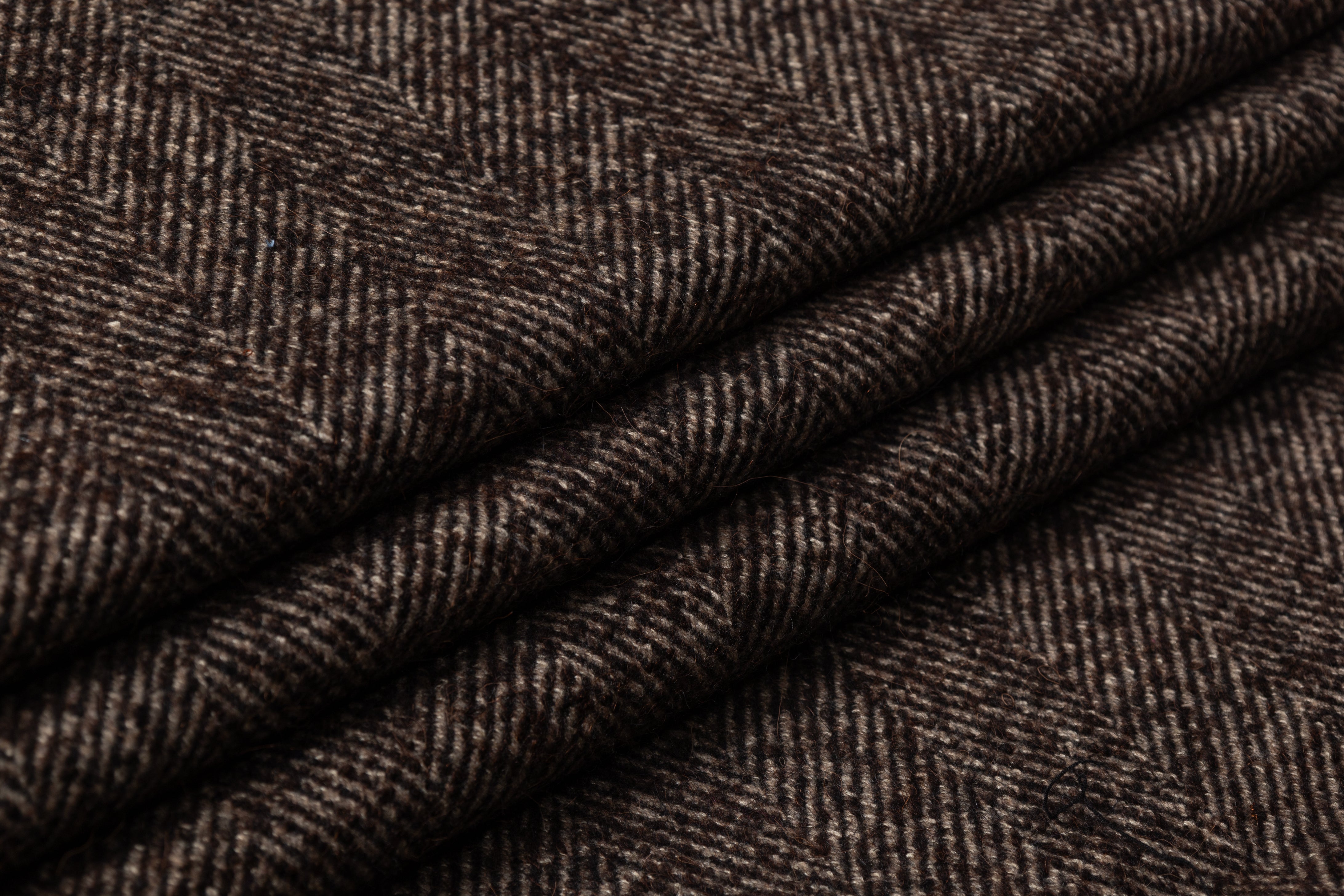 Herringbone Italian Wool Tweed Coating - Brown