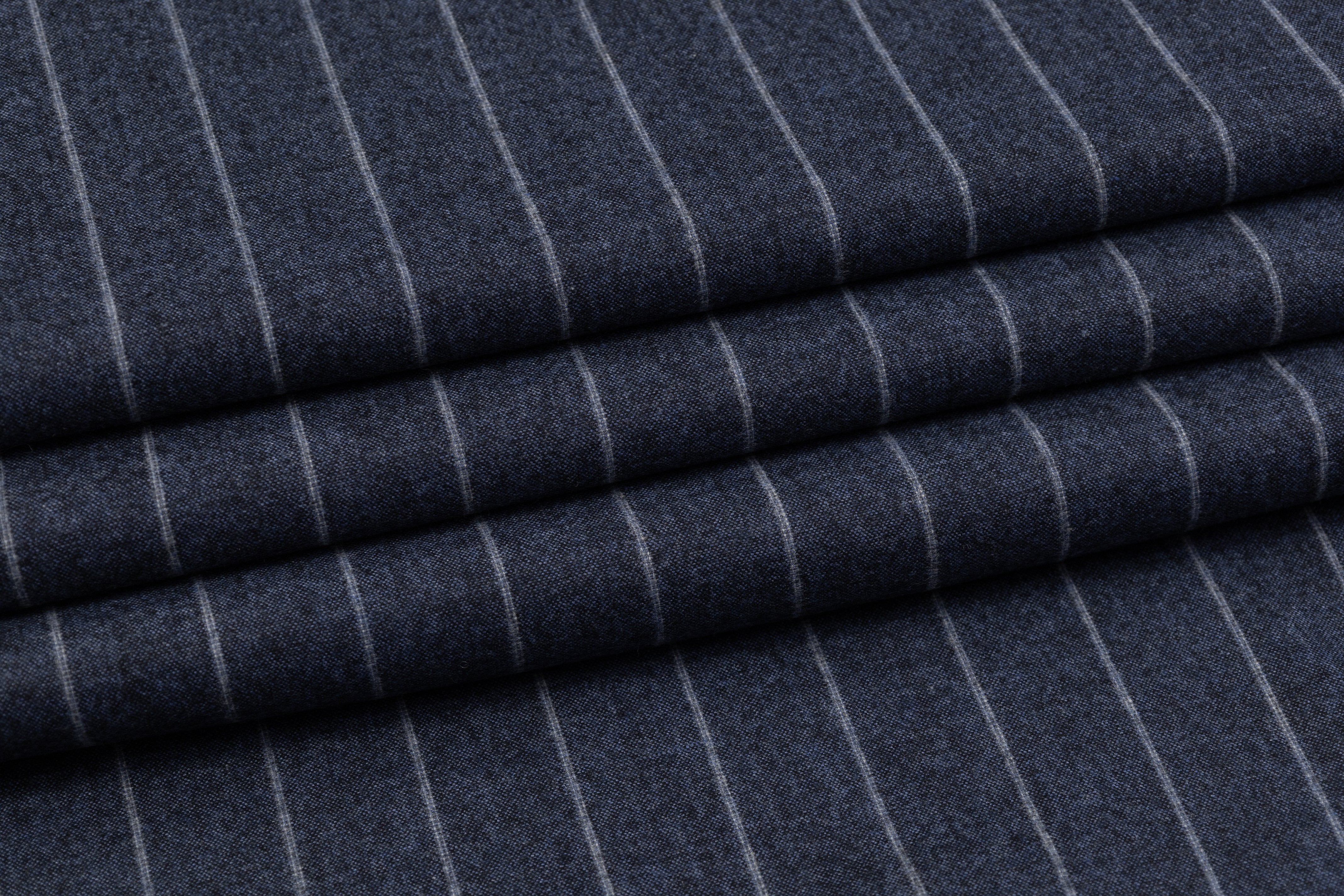 Striped Poly Wool Suiting - Blue / Gray
