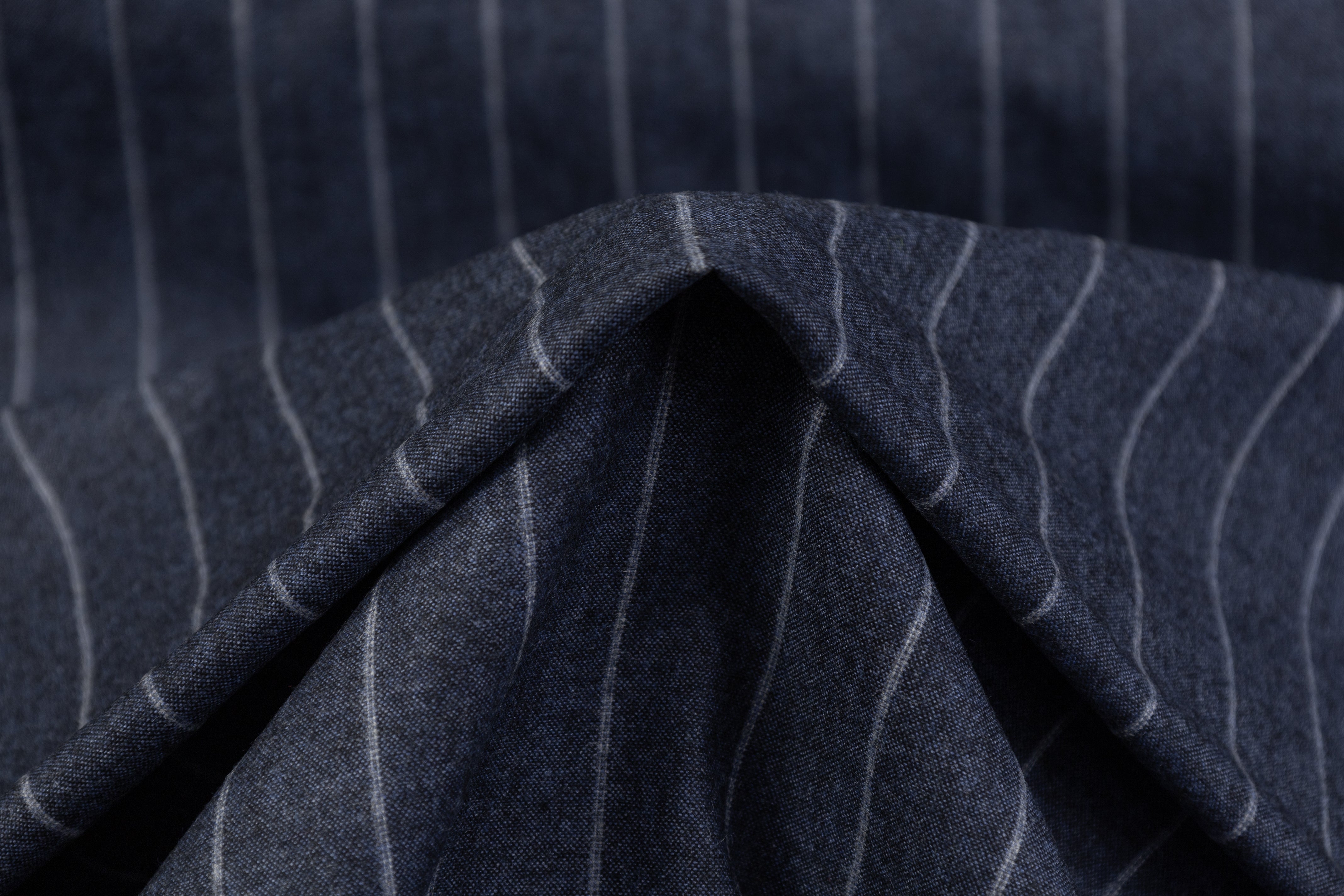 Striped Poly Wool Suiting - Blue / Gray