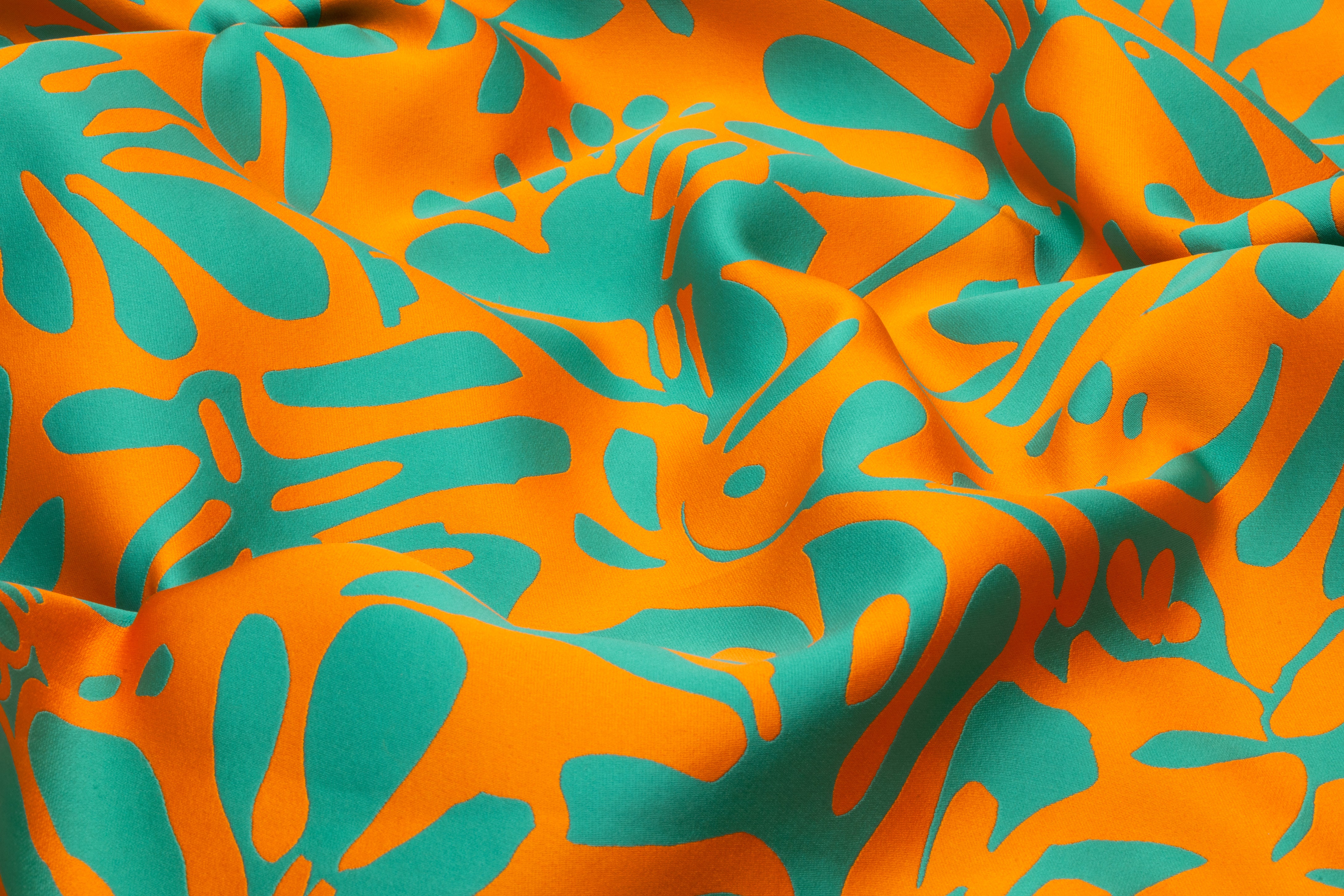 Carnet - Floral Double Faced Italian Silk Blend Brocade - Turquoise / Orange