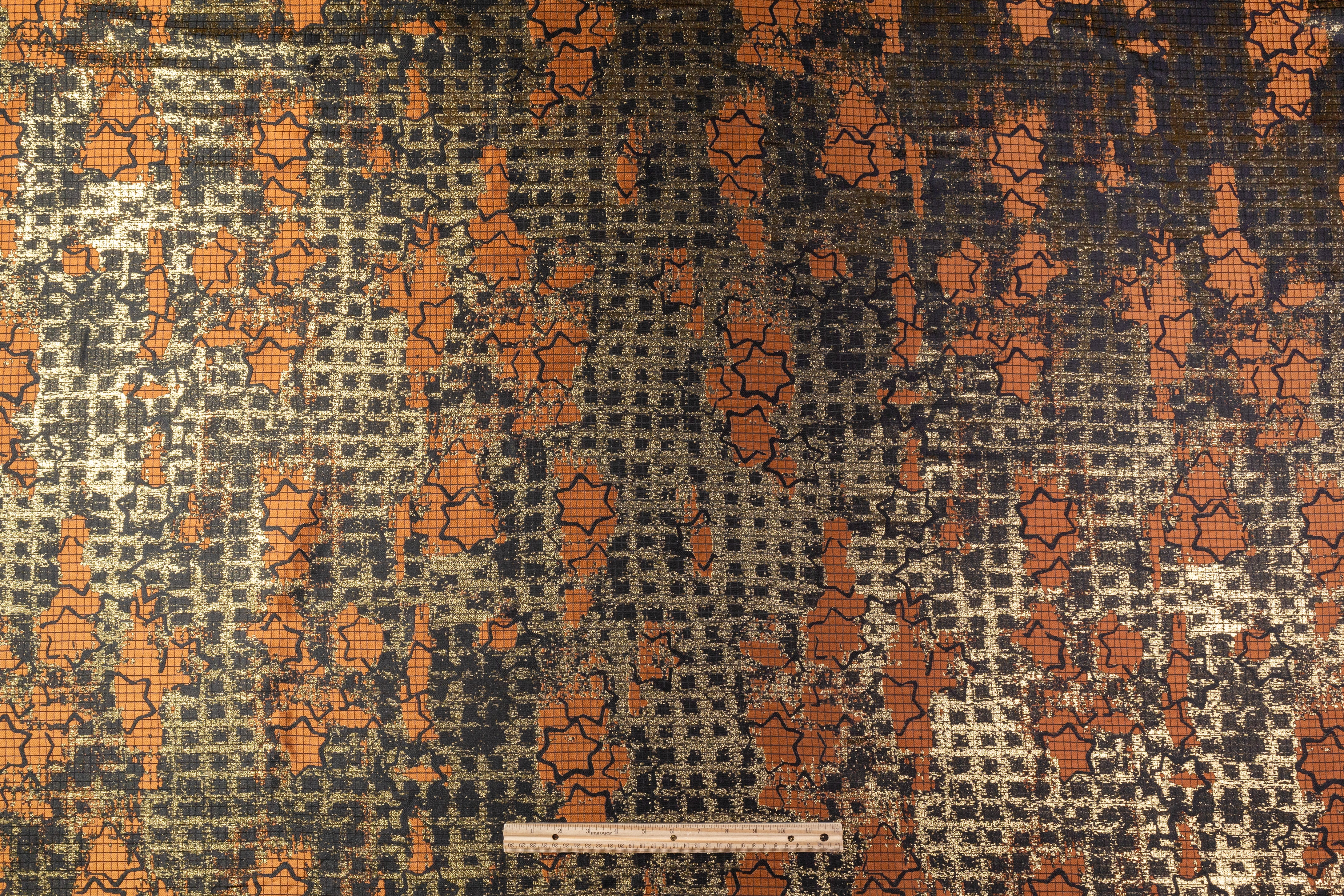 Star Metallic Italian Brocade - Black / Gold / Brown