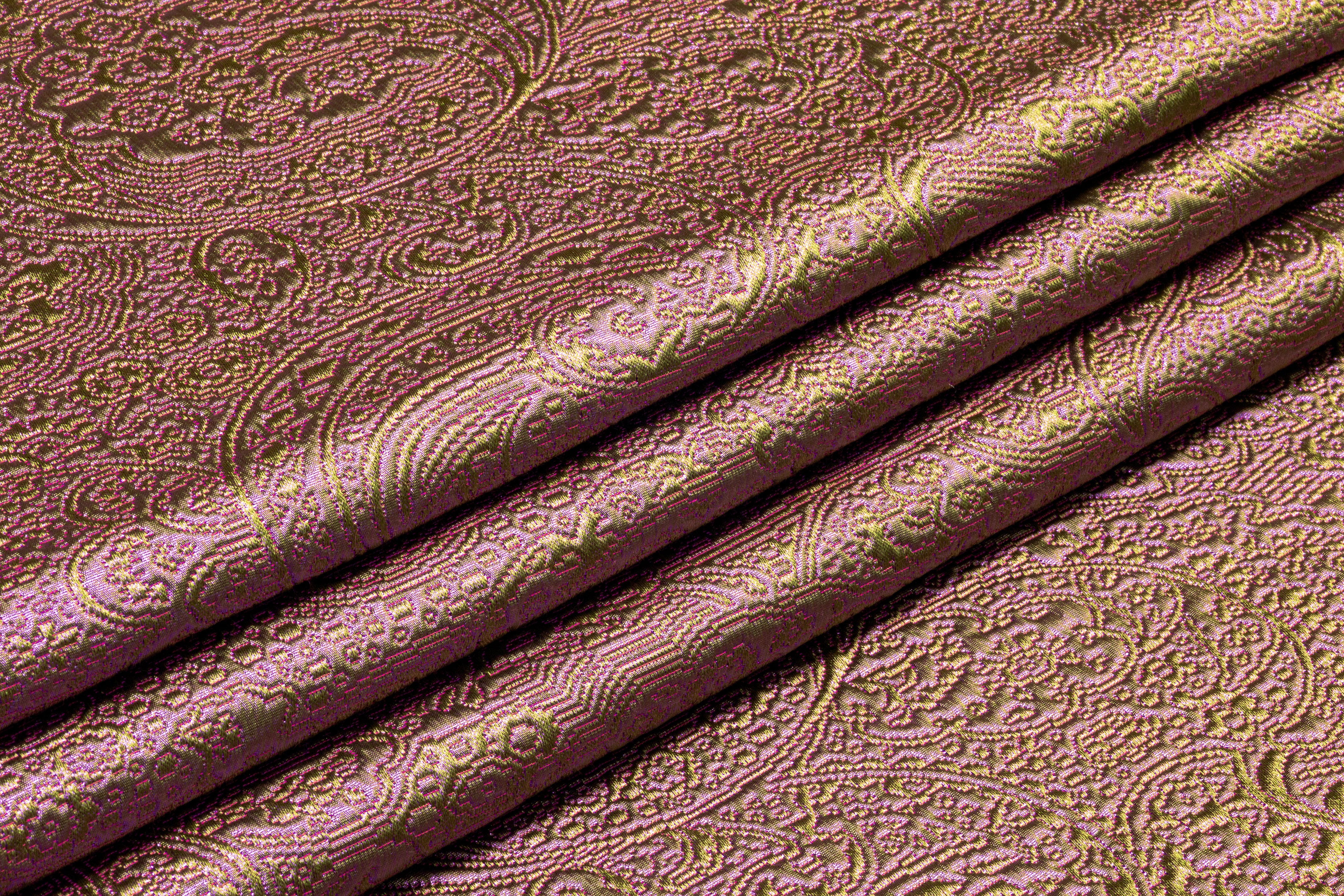 Iridescent Paisley Italian Matelassé Brocade - Green / Fucshia