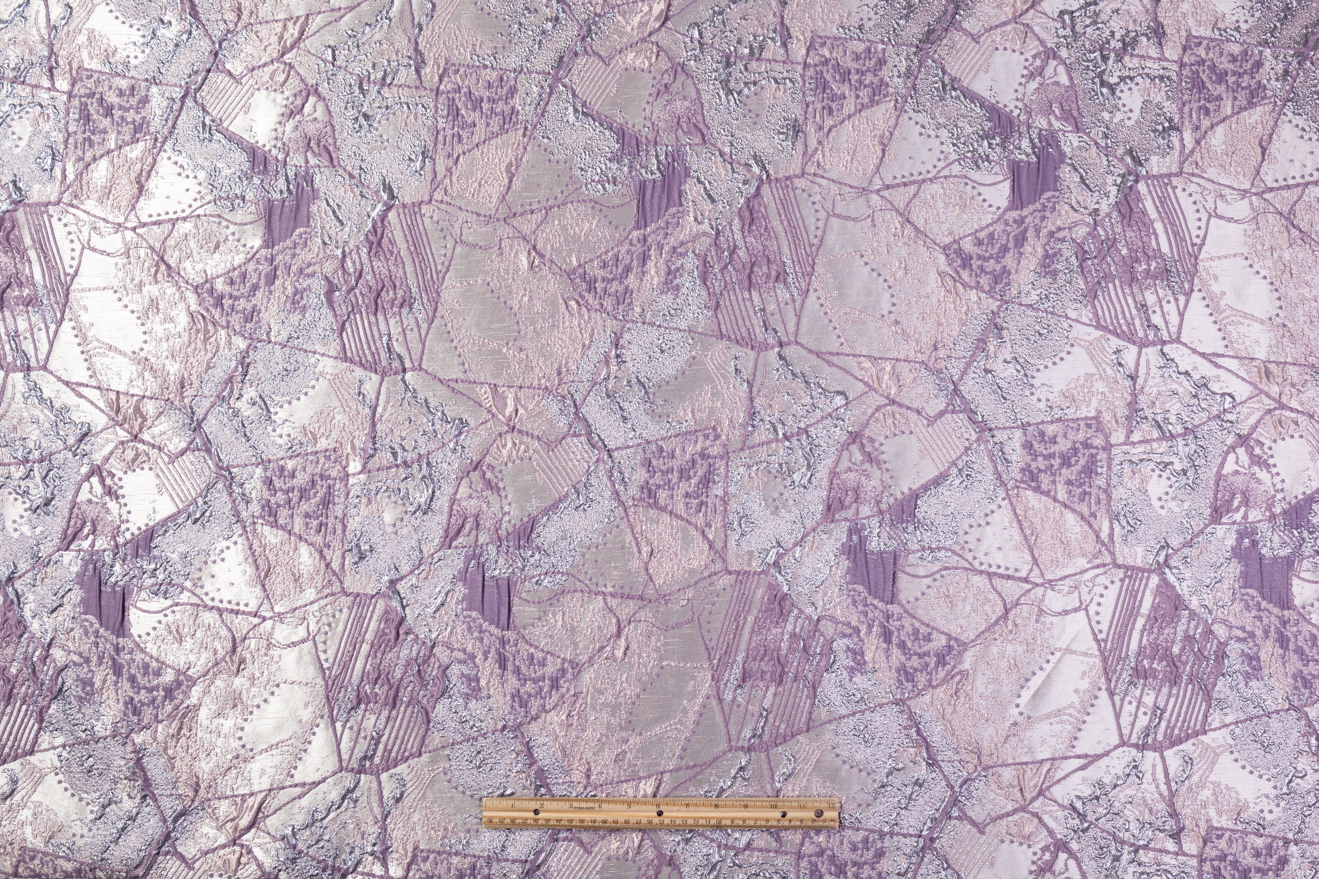 Abstract Metallic Cloqué Brocade - Lavender / Silver