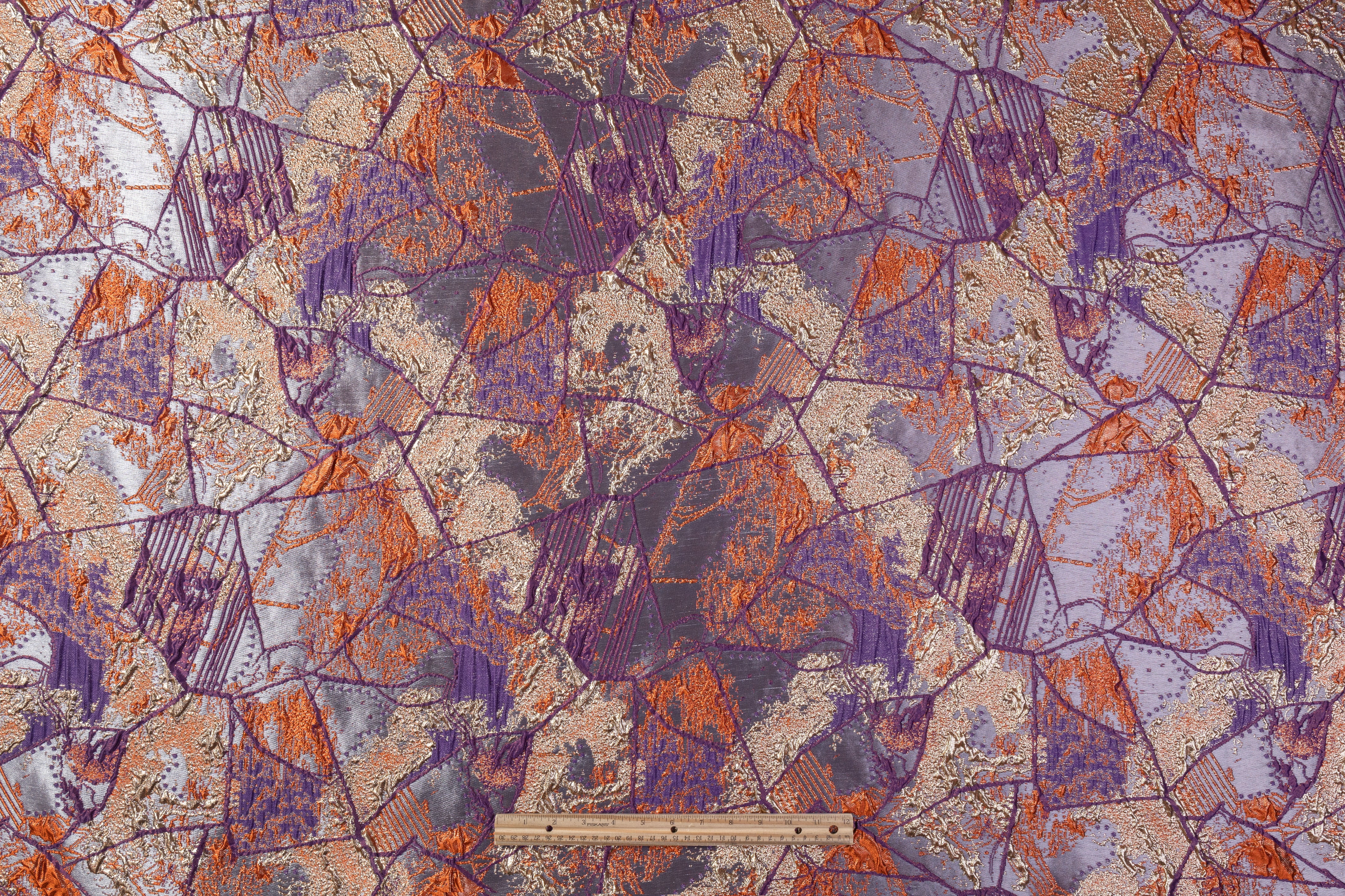 Abstract Metallic Cloqué Brocade - Purple / Gold / Rust