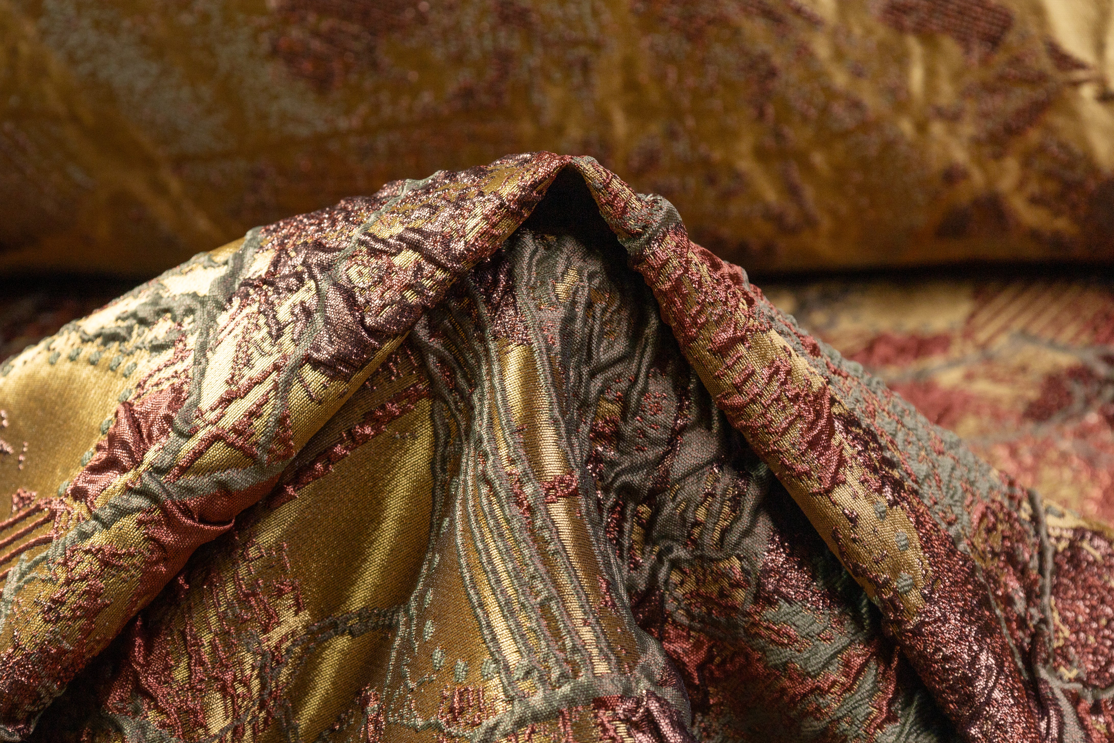 Abstract Metallic Cloqué Brocade - Brass / Brown