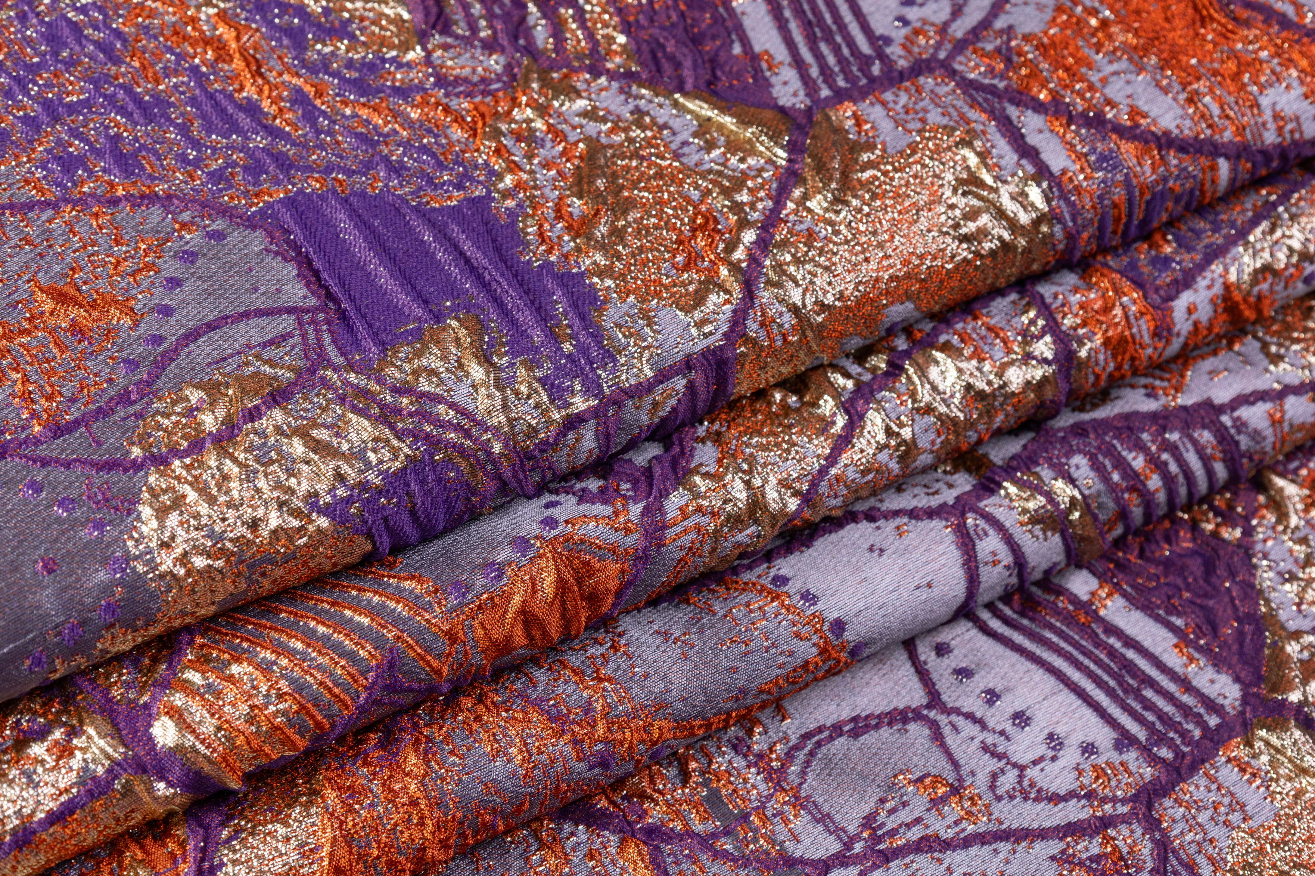 Abstract Metallic Cloqué Brocade - Purple / Gold / Rust