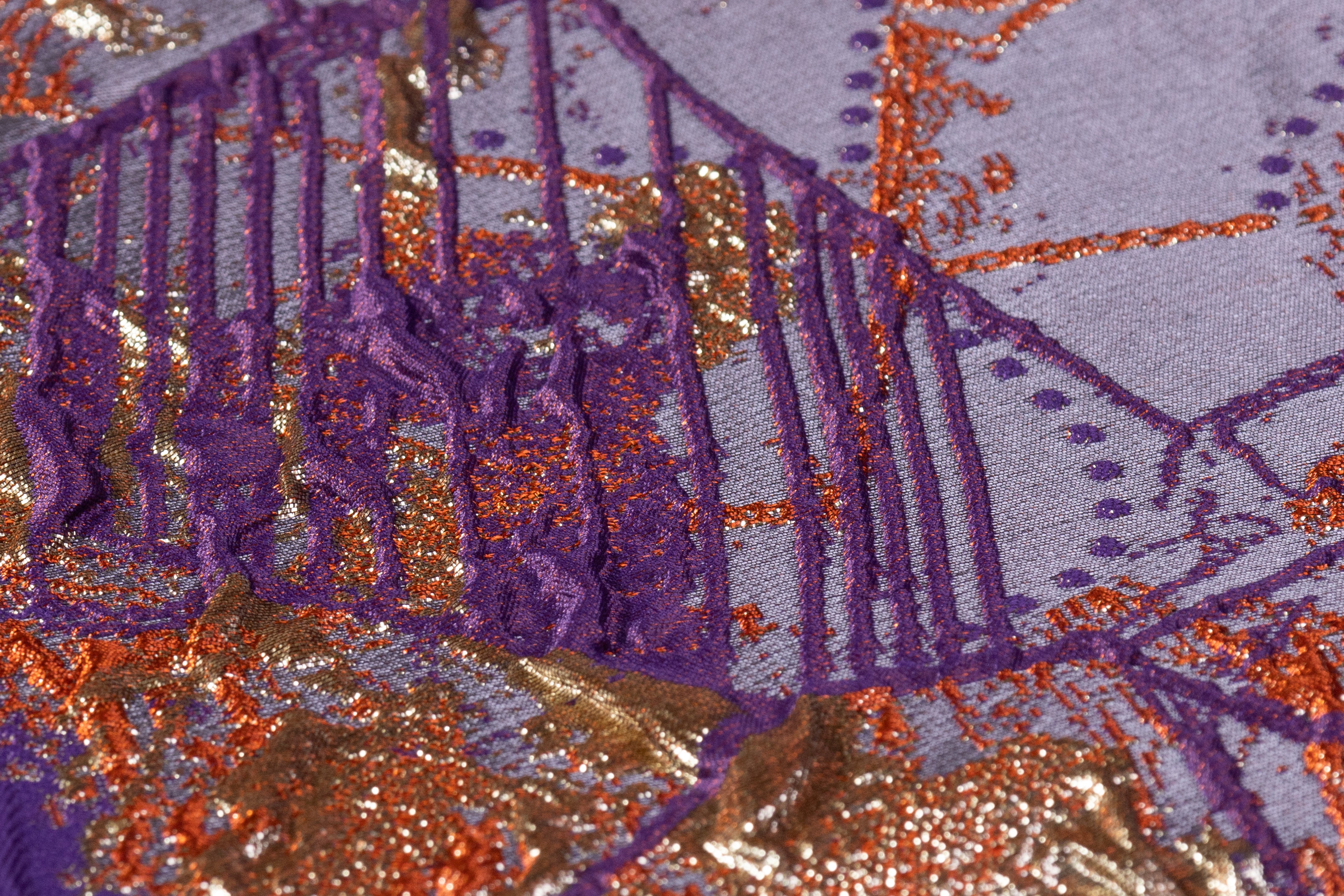 Abstract Metallic Cloqué Brocade - Purple / Gold / Rust
