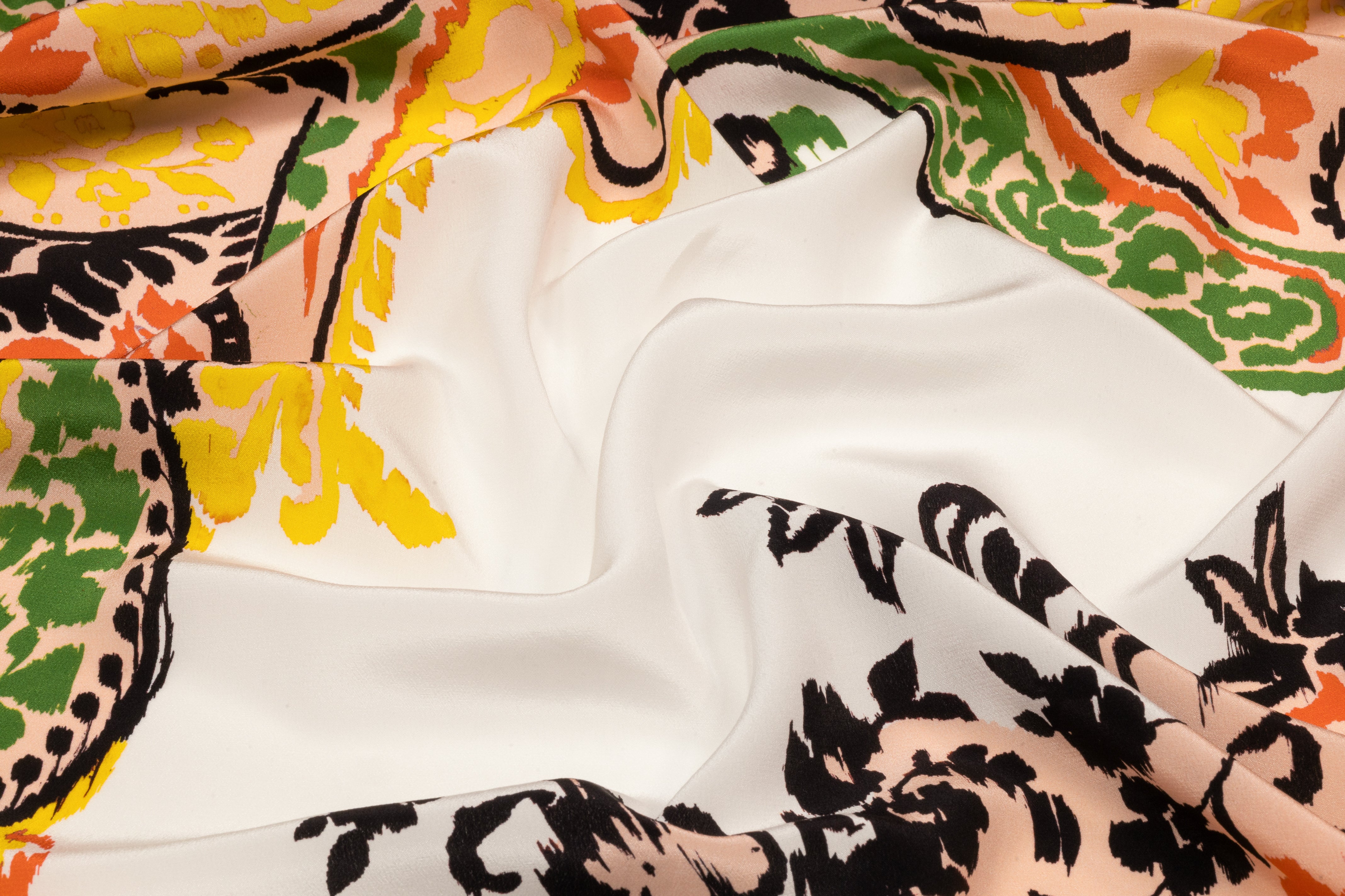 Paisley Italian Silk Crepe de Chine - Coral / Yellow / Green / Blush