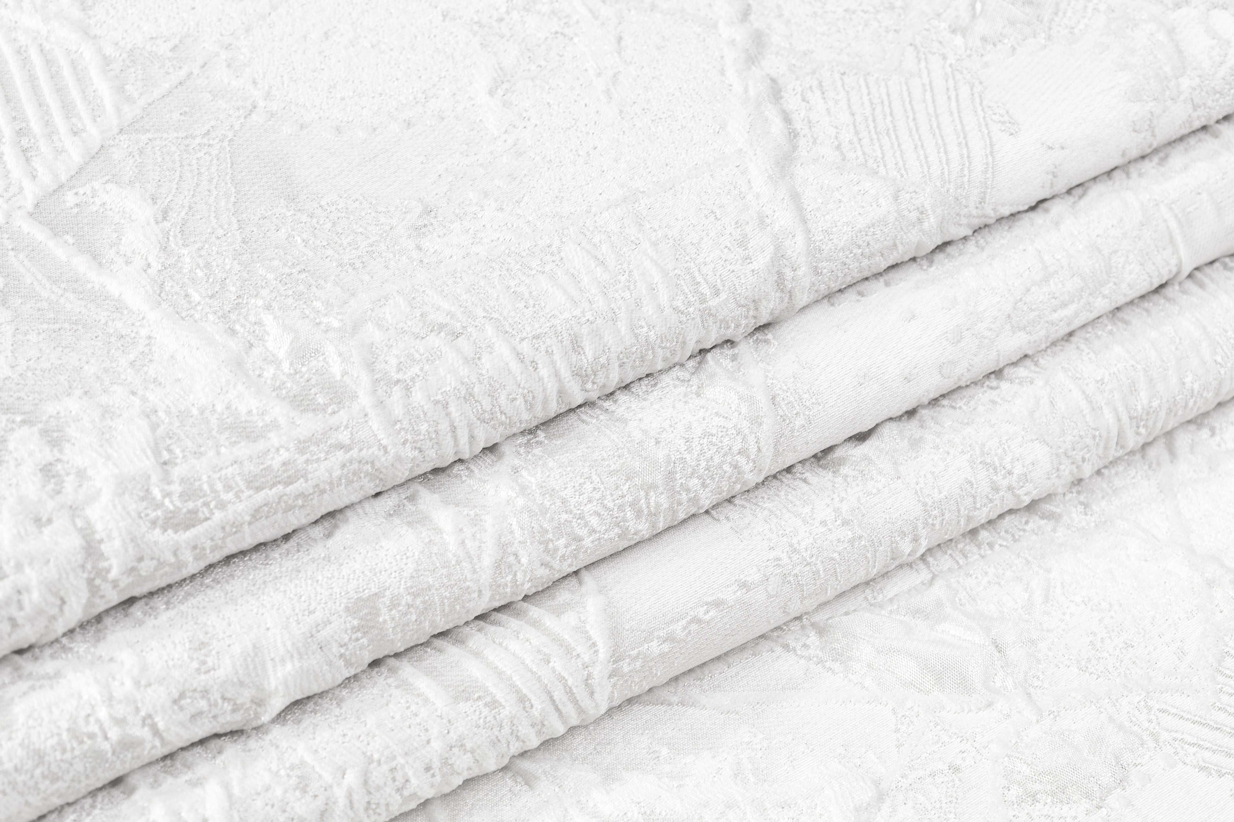 Abstract Metallic Cloqué Brocade - White