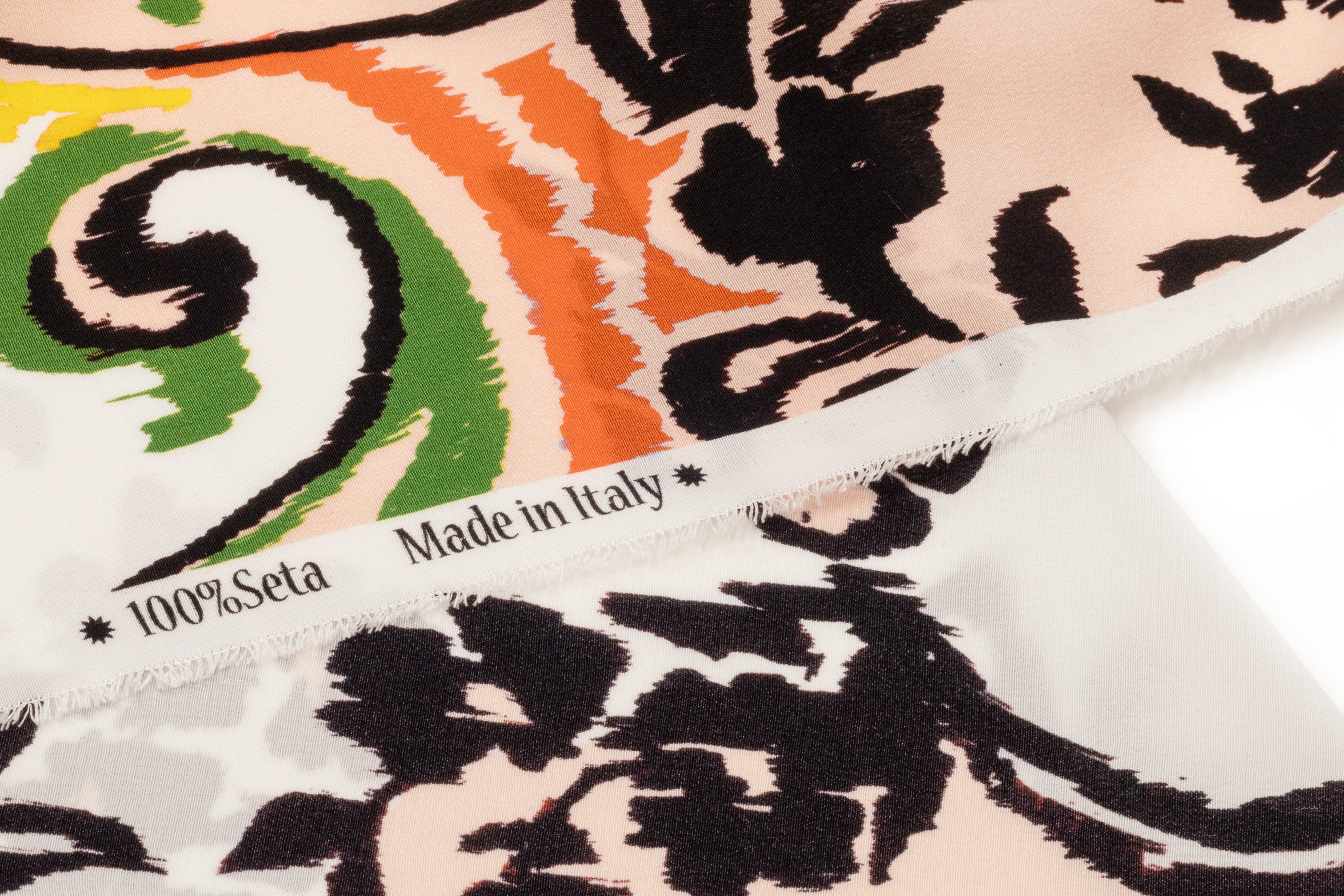 Paisley Italian Silk Crepe de Chine - Coral / Yellow / Green / Blush