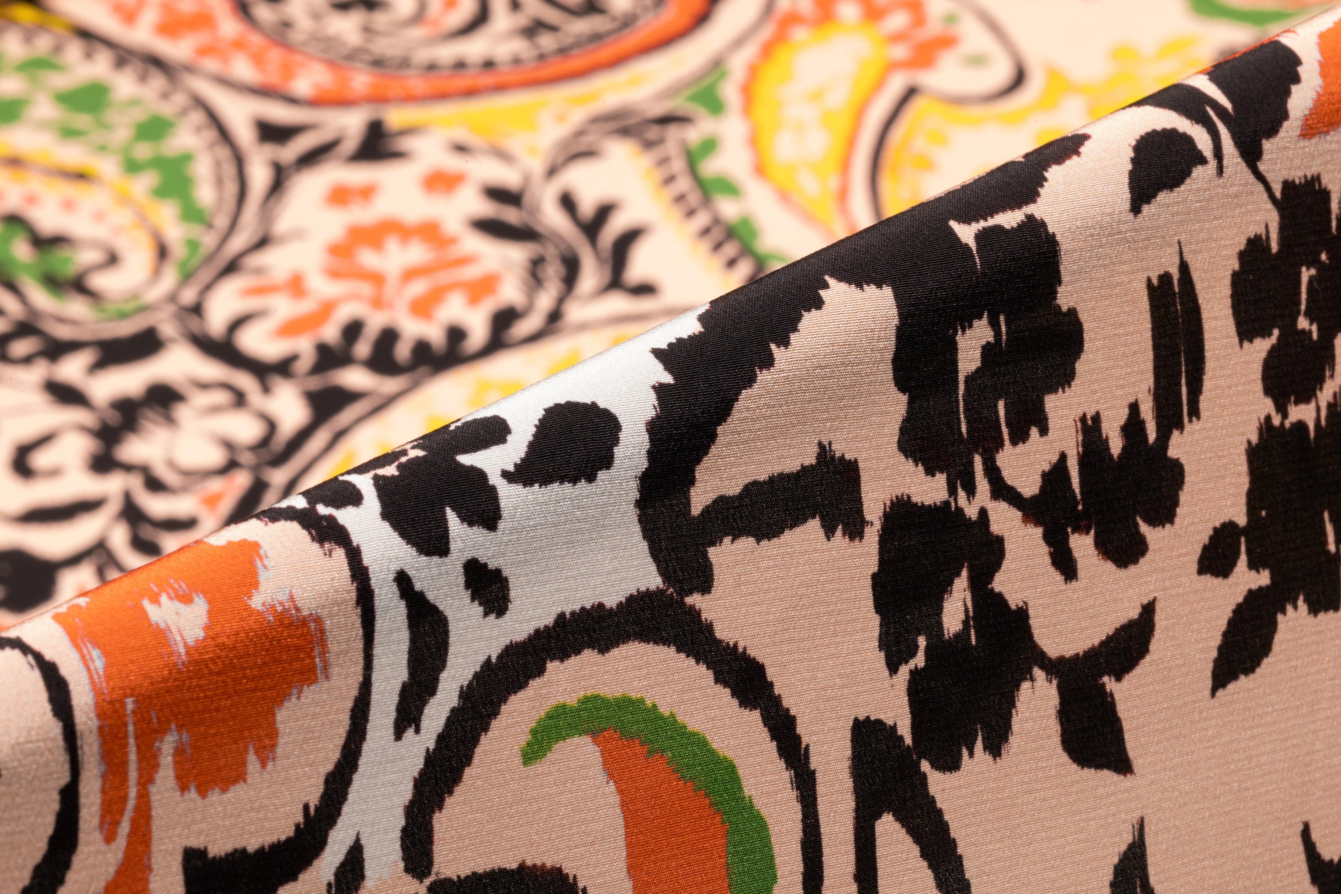 Paisley Italian Silk Crepe de Chine - Coral / Yellow / Green / Blush