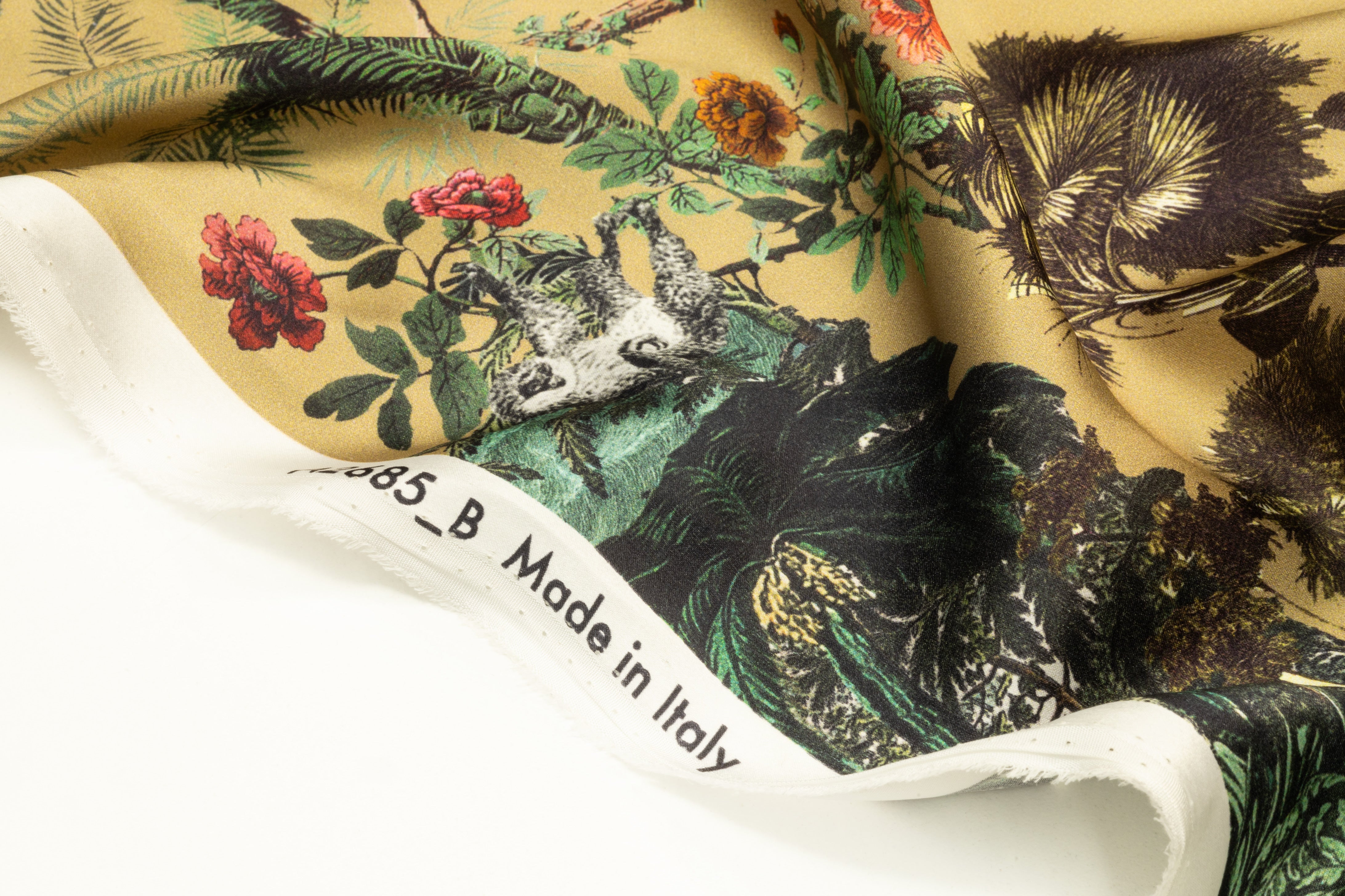Jungle Toile Italian Silk Charmeuse - Dark Champagne