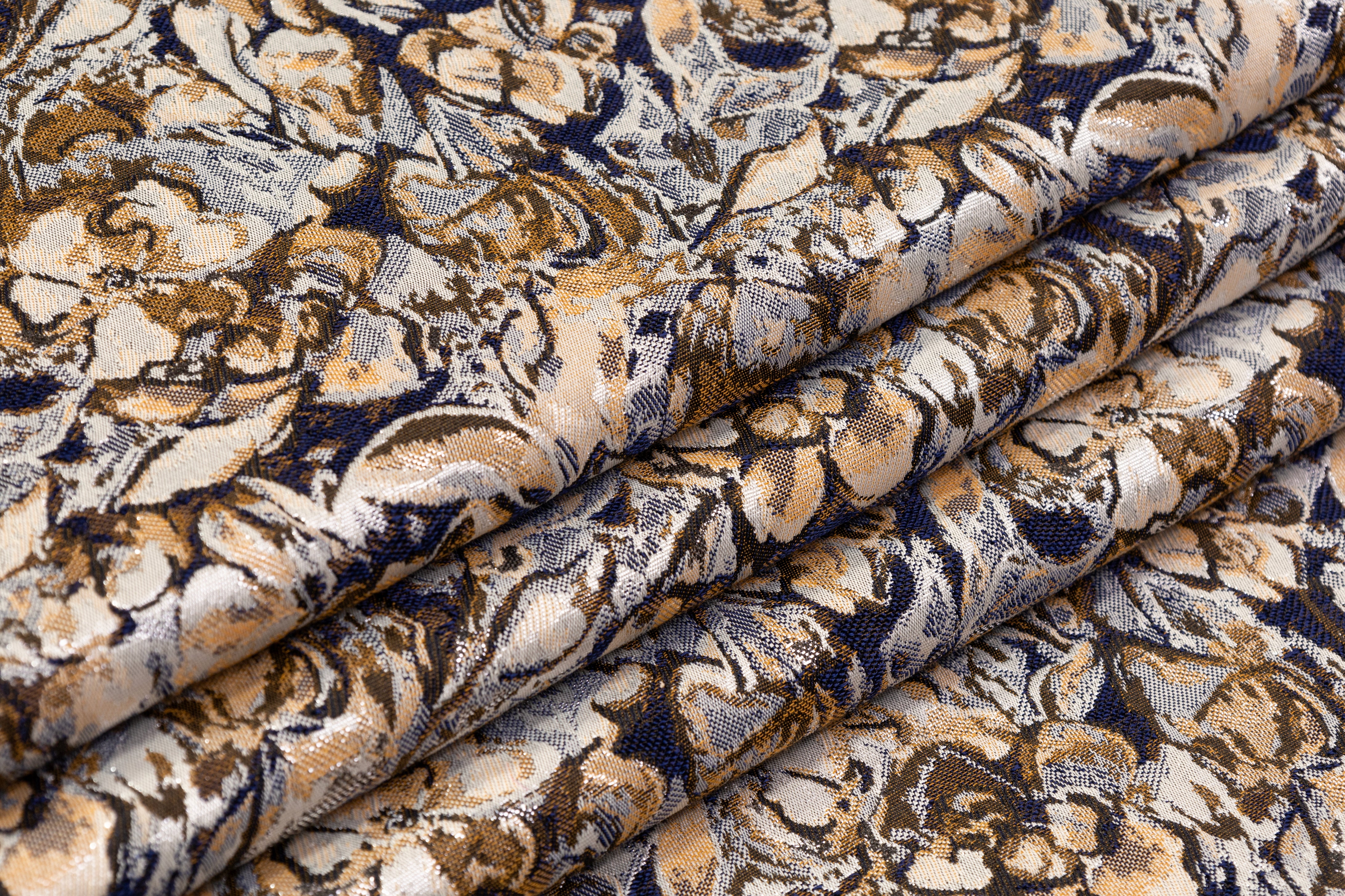 Abstract Metallic Italian Brocade - Blue / Beige