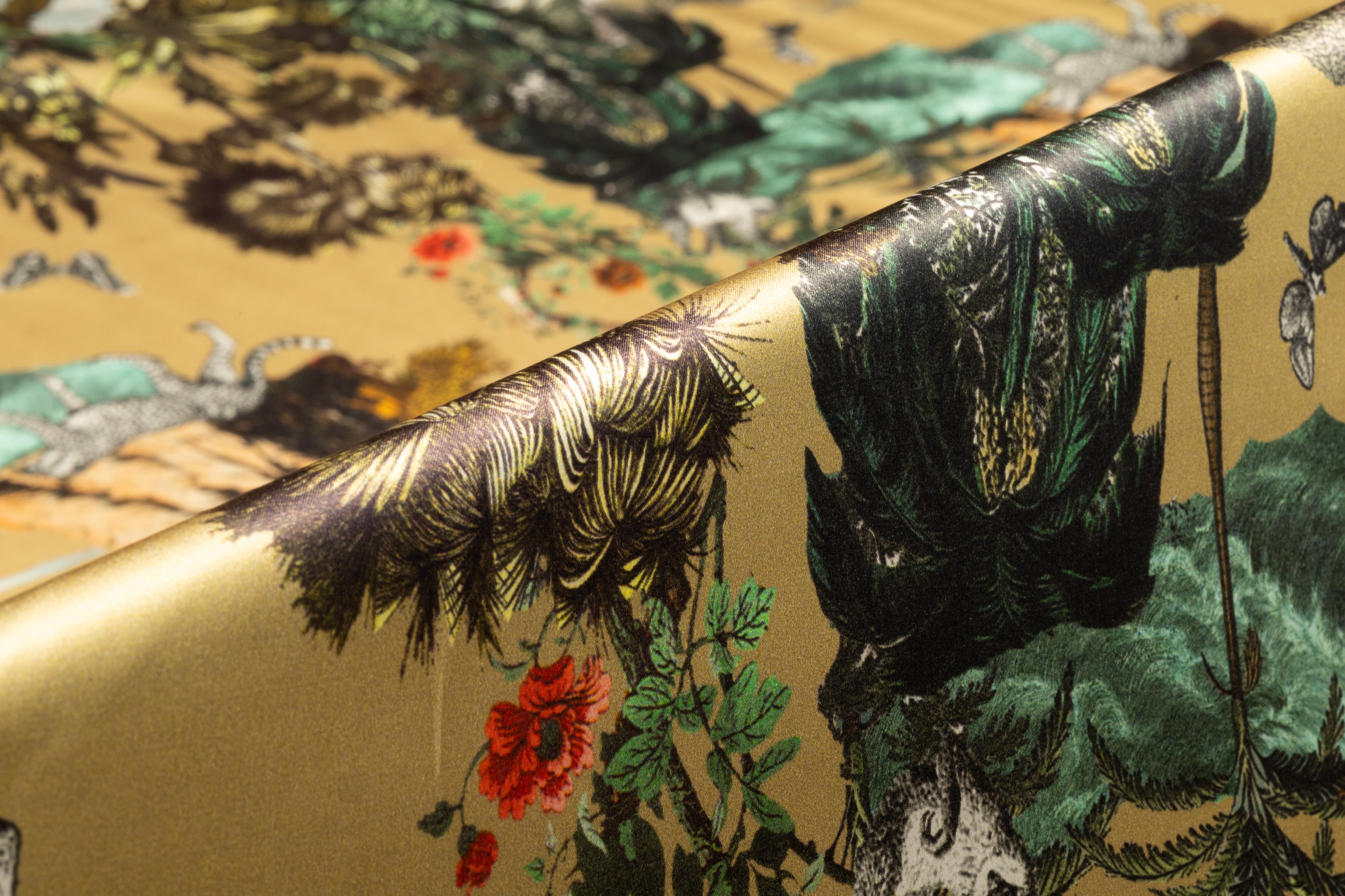 Jungle Toile Italian Silk Charmeuse - Dark Champagne