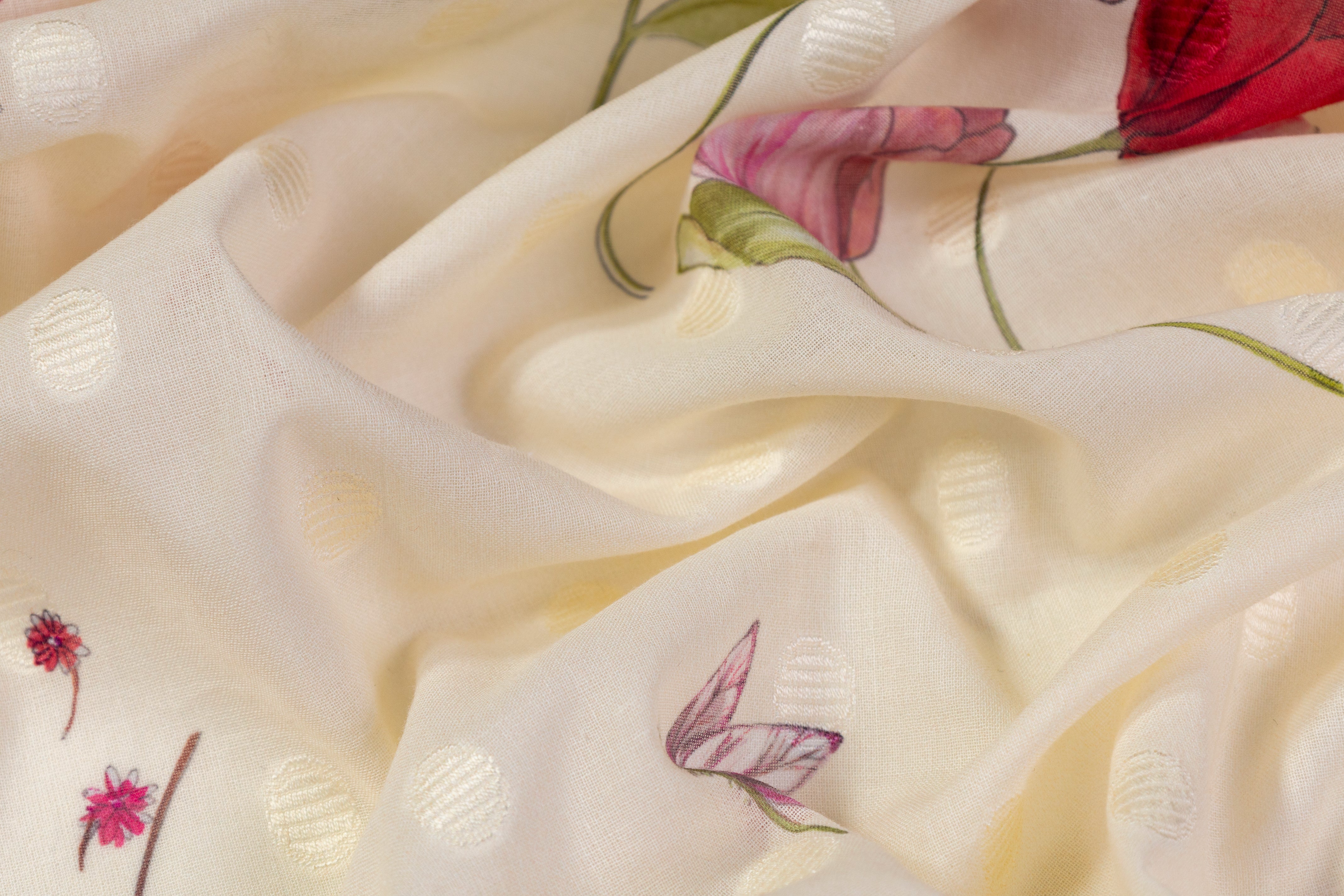 Floral Italian Cotton Voile Fil Coupé - Ivory