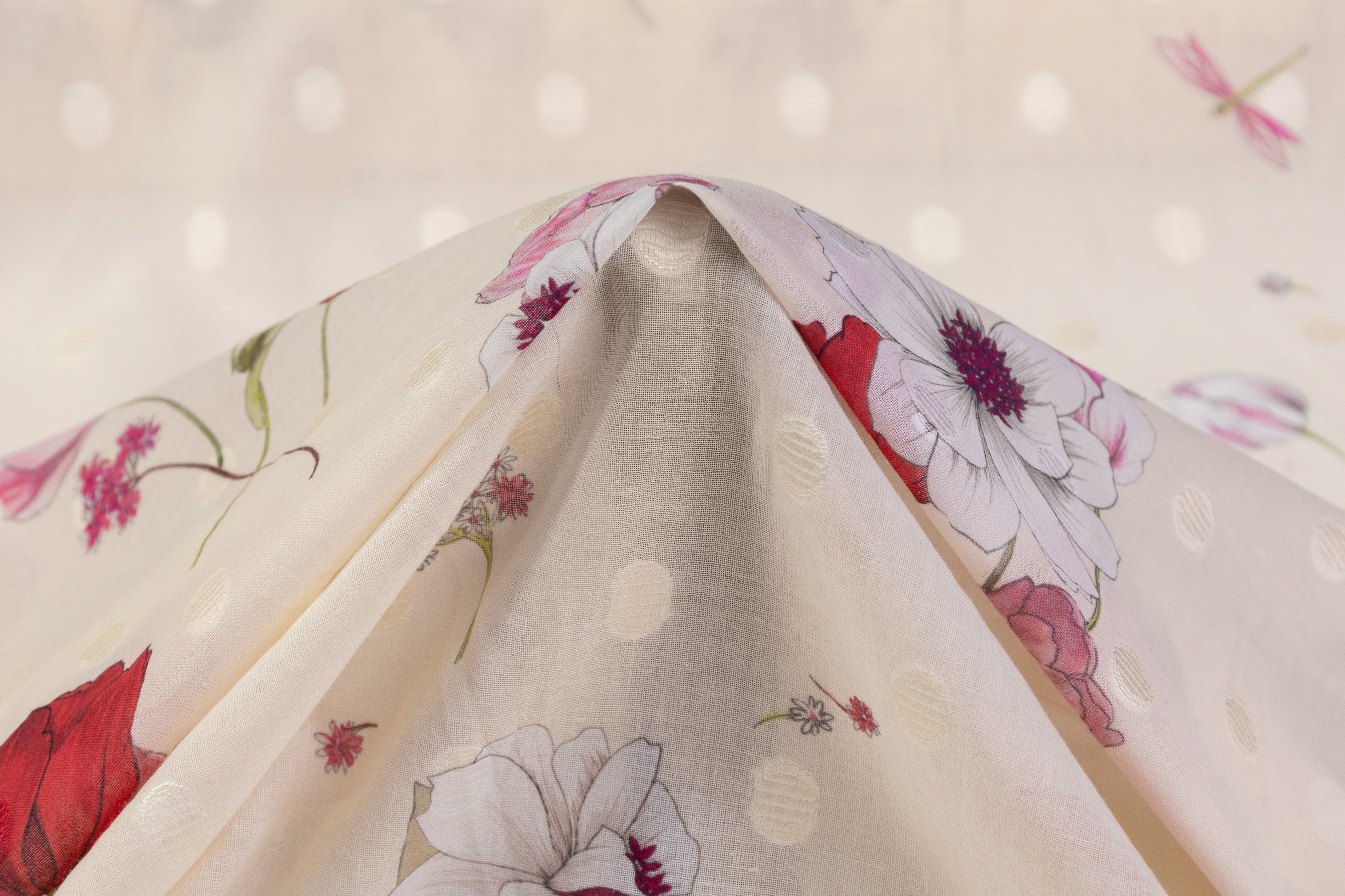 Floral Italian Cotton Voile Fil Coupé - Ivory