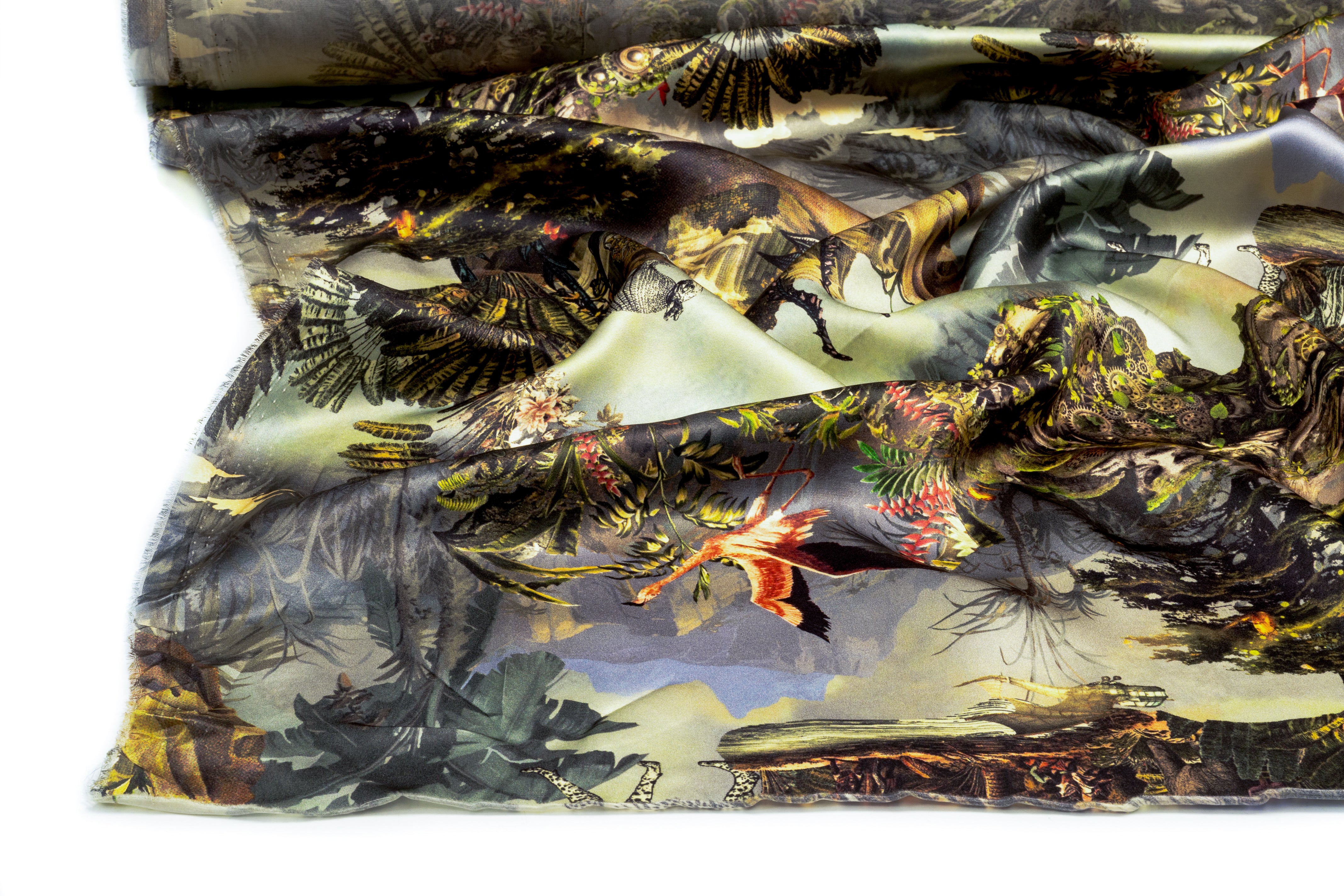 Jungle Toile Italian Silk Charmeuse - Green