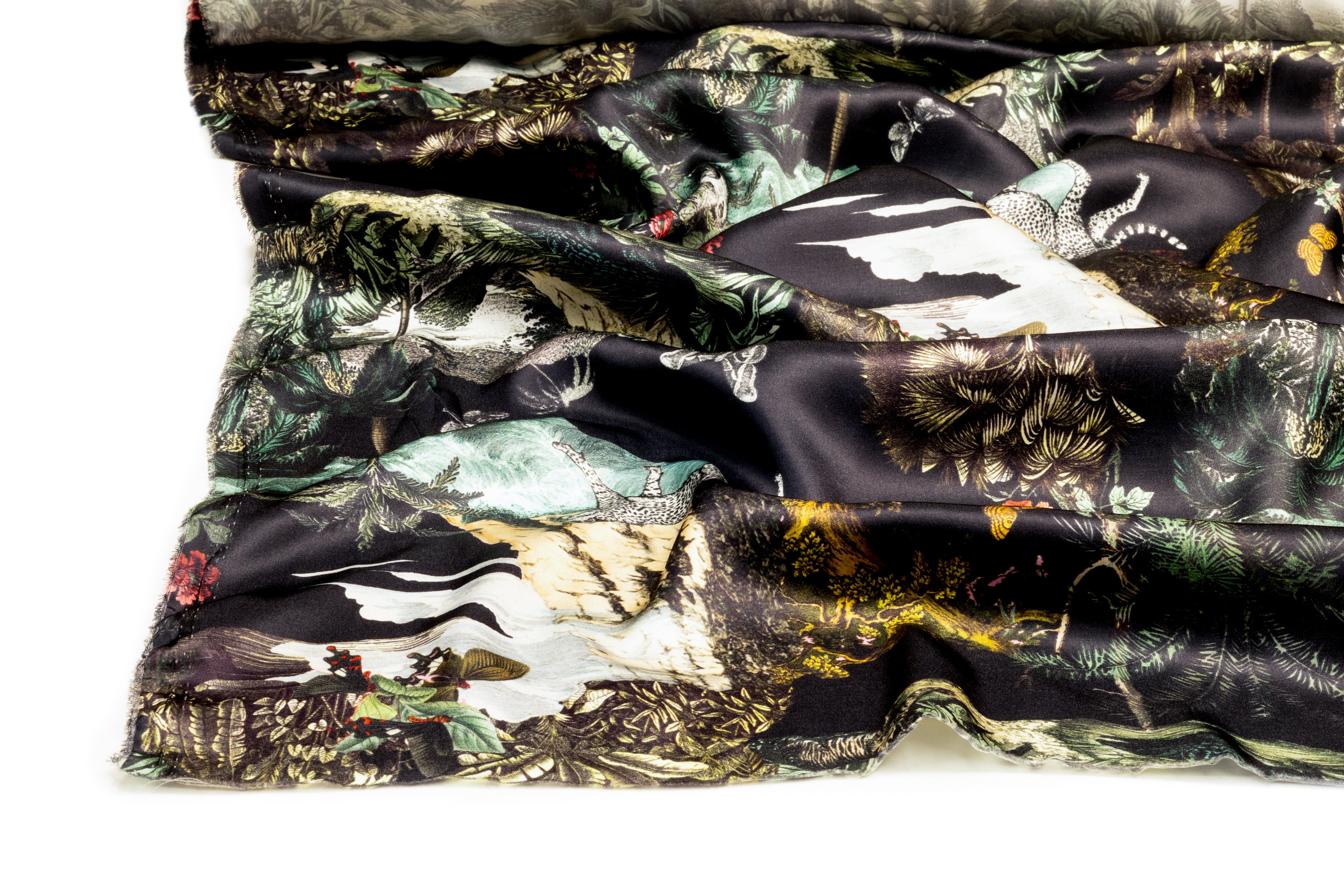 Jungle Toile Italian Silk Charmeuse - Black