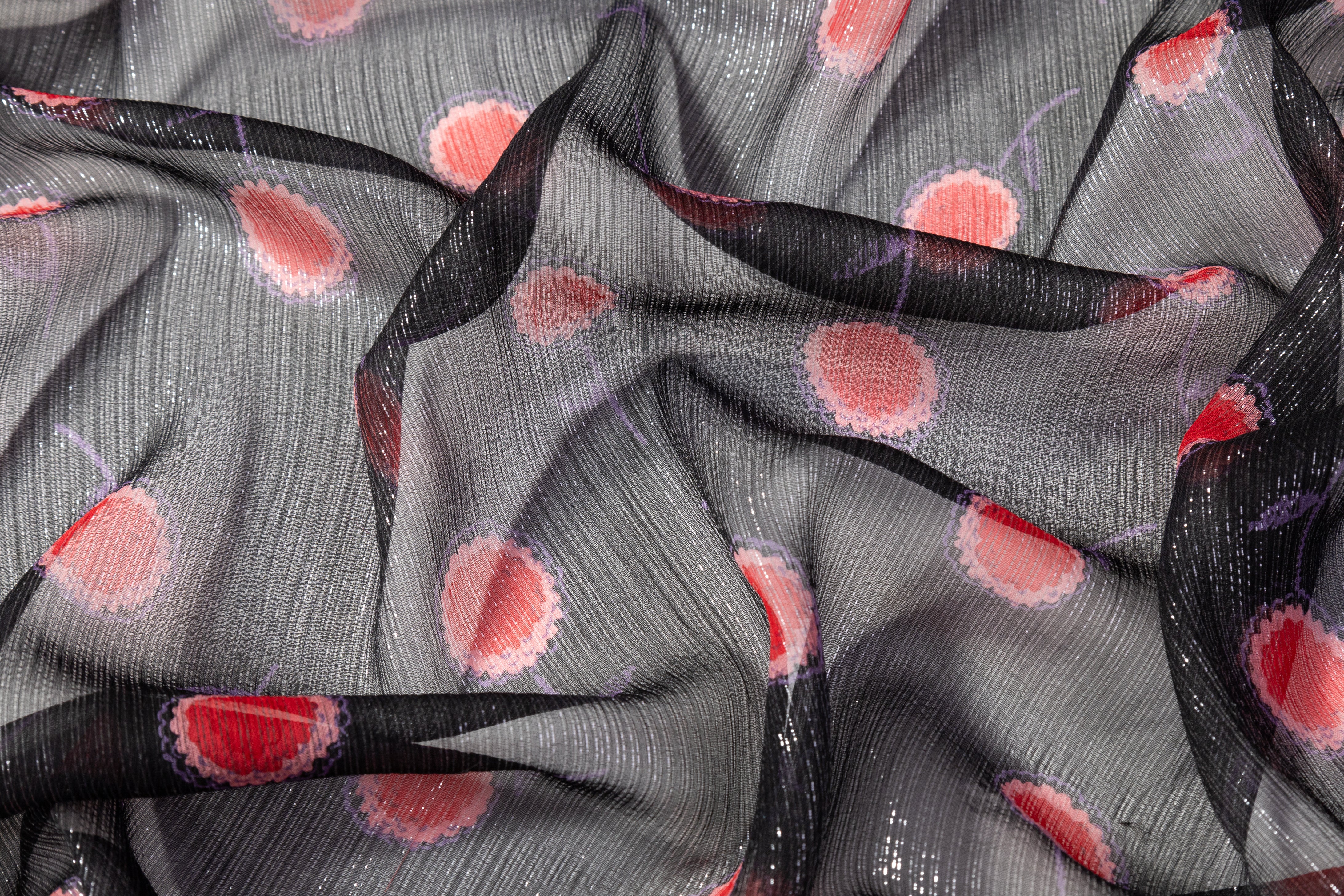 Metallic Silk Chiffon - Black / Red