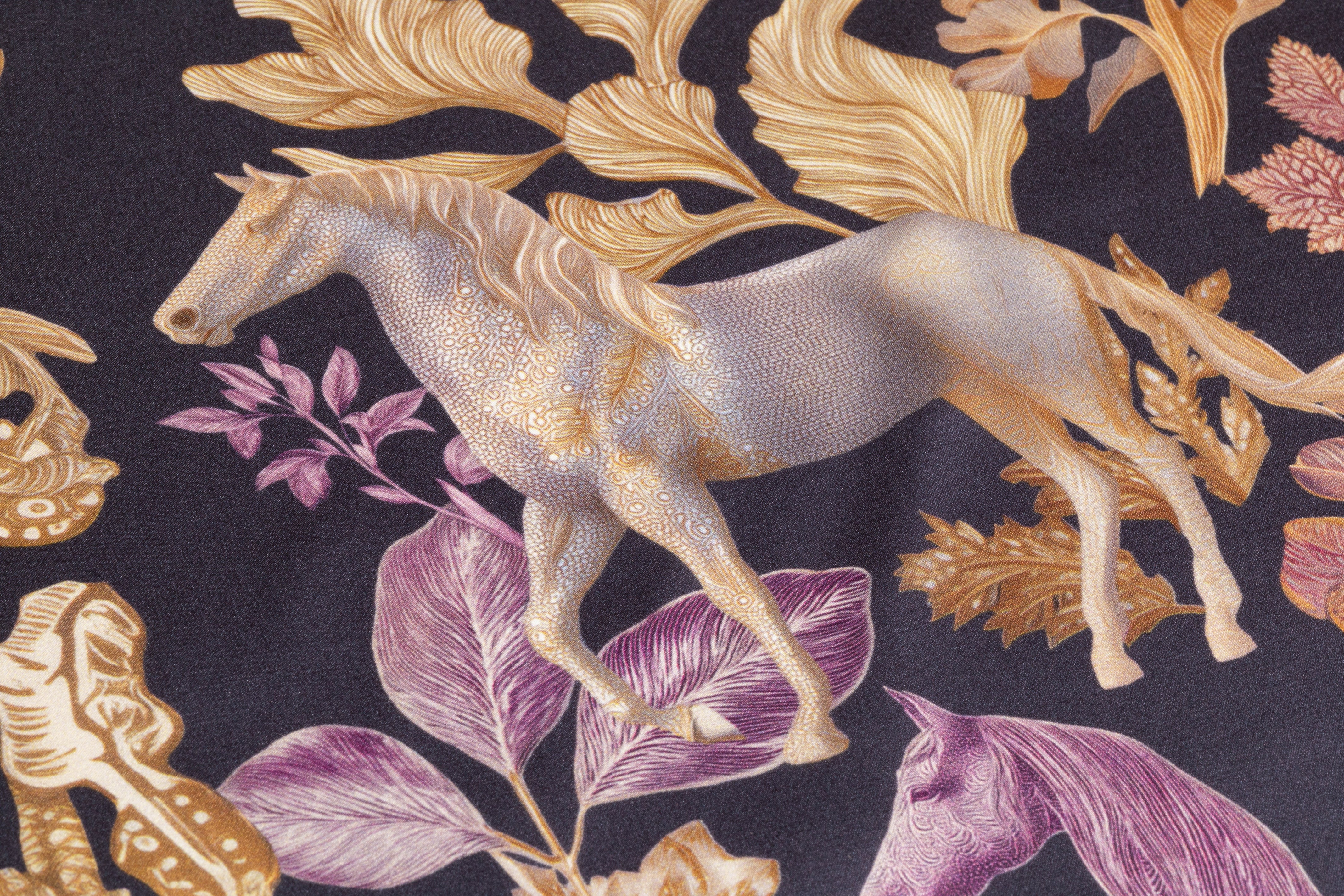 Midnight Pony Garden Italian Silk Charmeuse