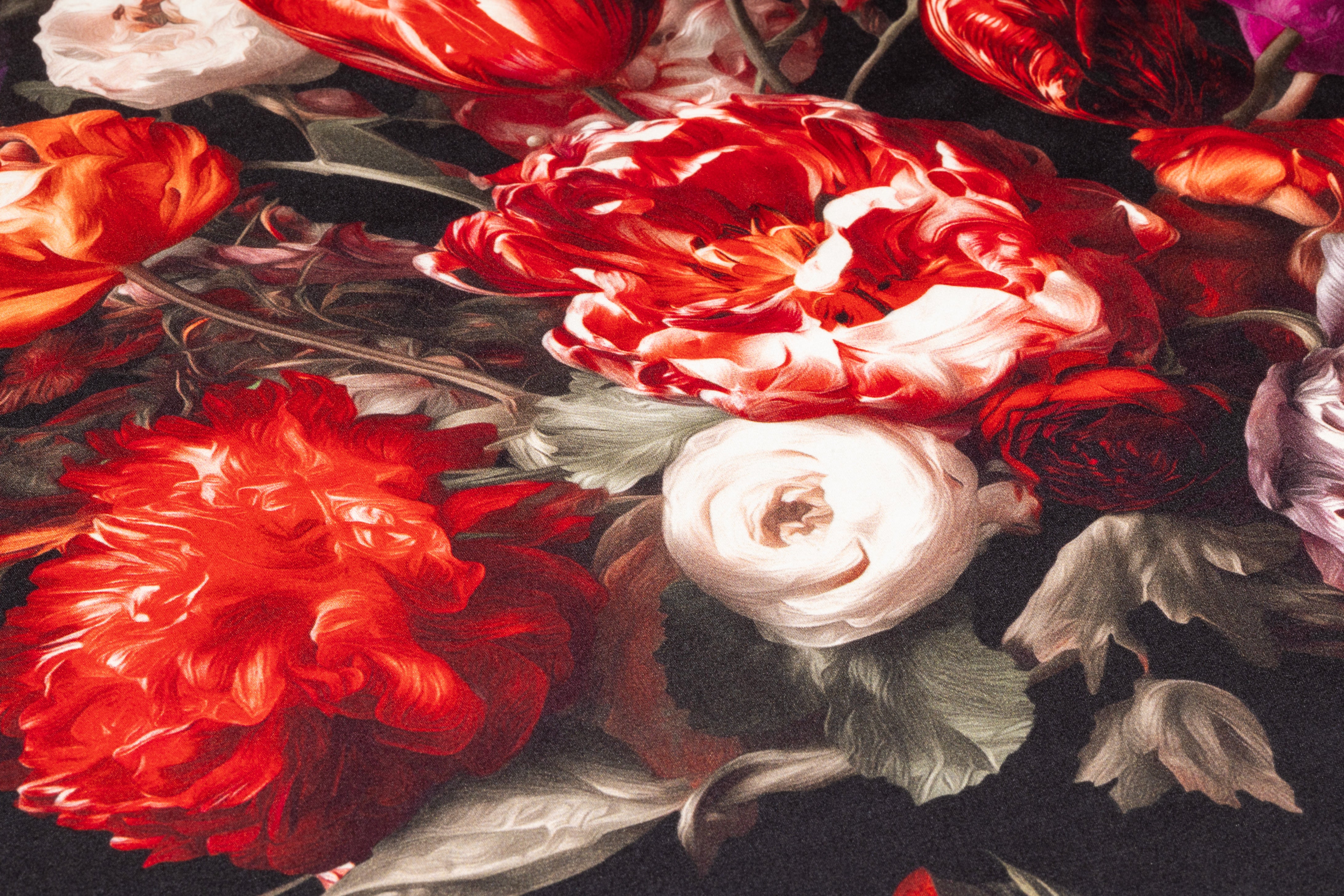 Floral Italian Silk Charmeuse - Red / Fuchsia / Black